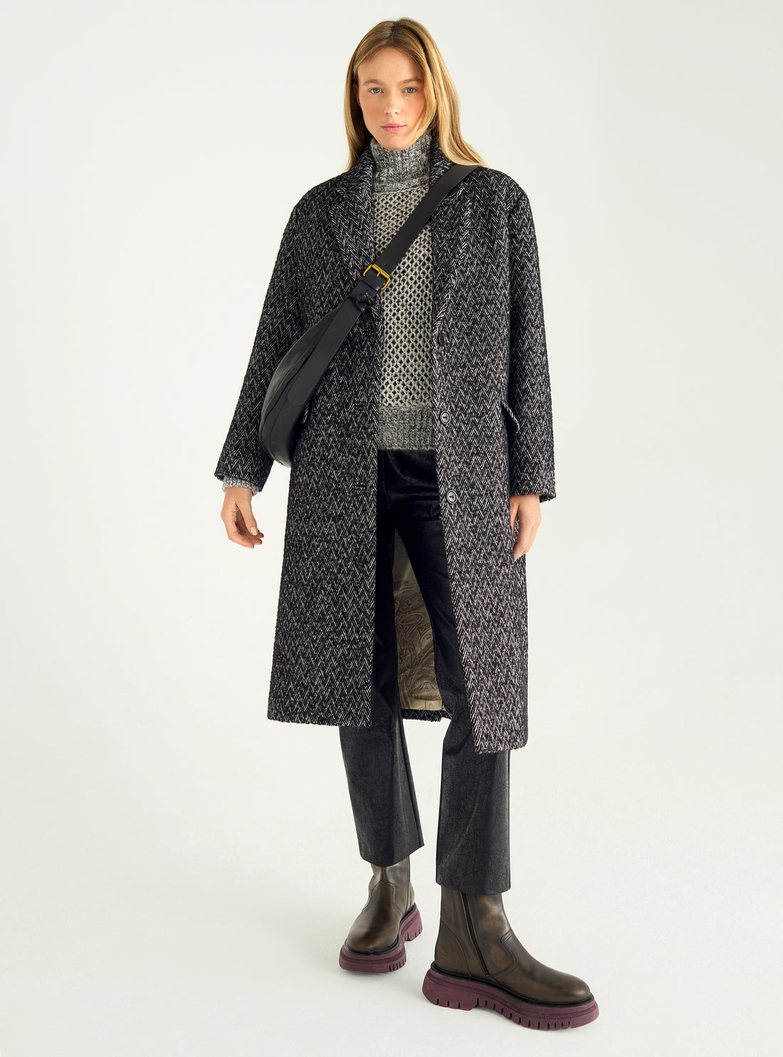 Long wool herringbone coat