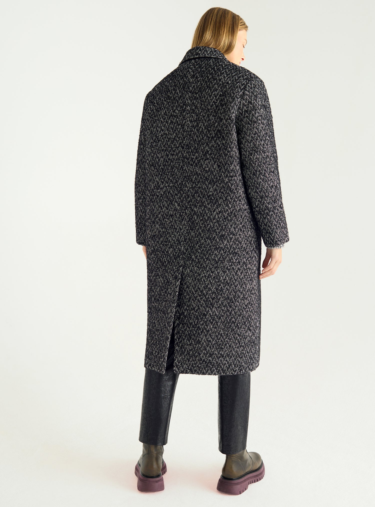 Long wool herringbone coat