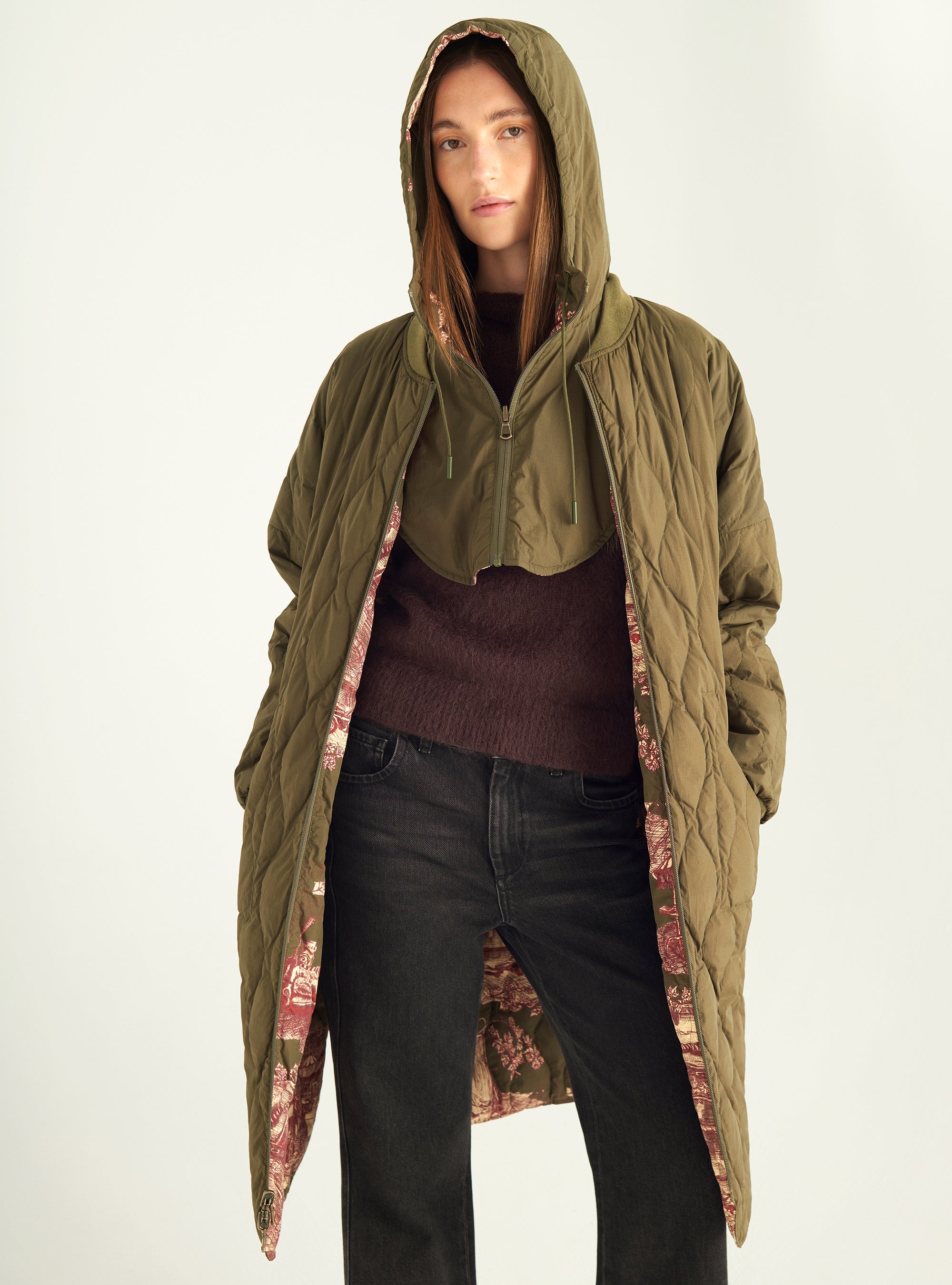 ジャケット・アウター HOWDY. reversible bell sleeve coat Womens Fleece Jacket Y2K Crop Reversible Jacket Zip Up Grunge