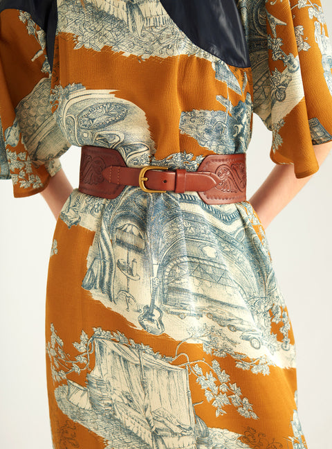 Engraved buffalo leather belt