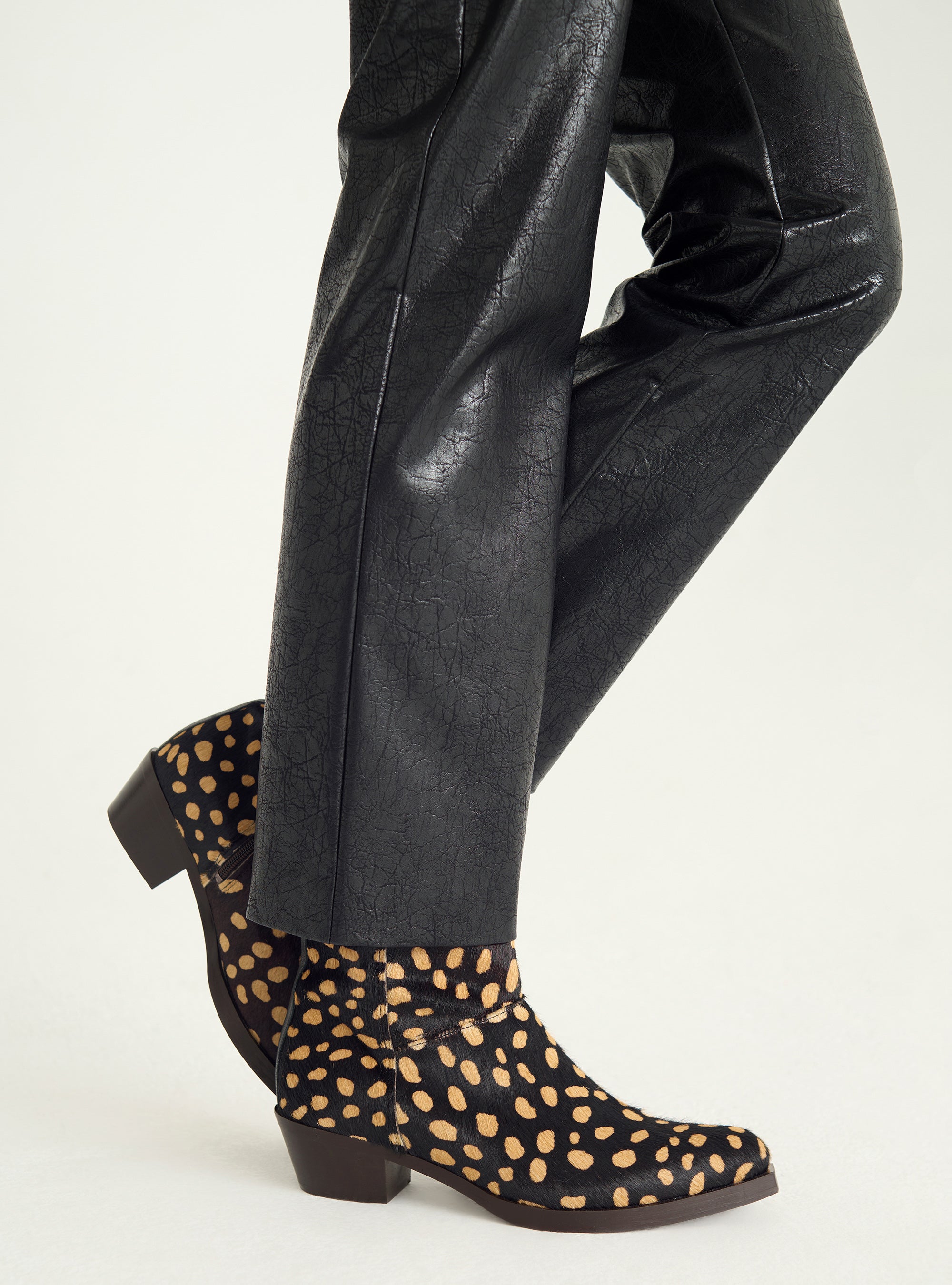 Animal print leather ankle boots