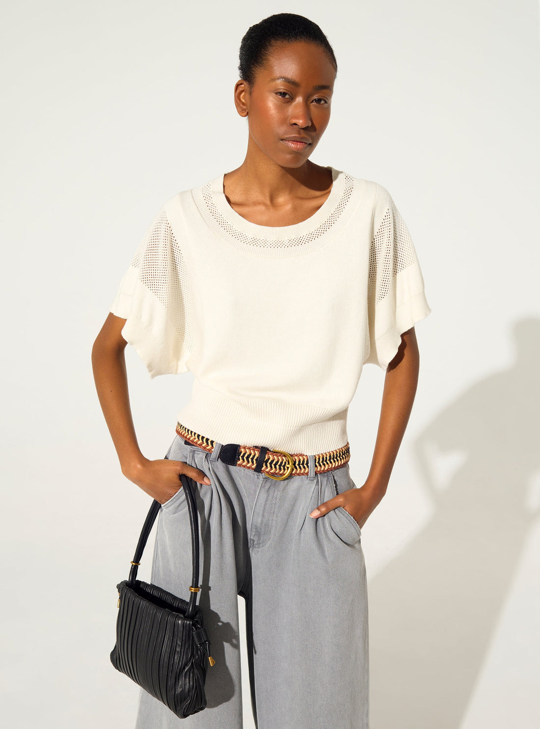 Ecru cotton and cashmere sweater
