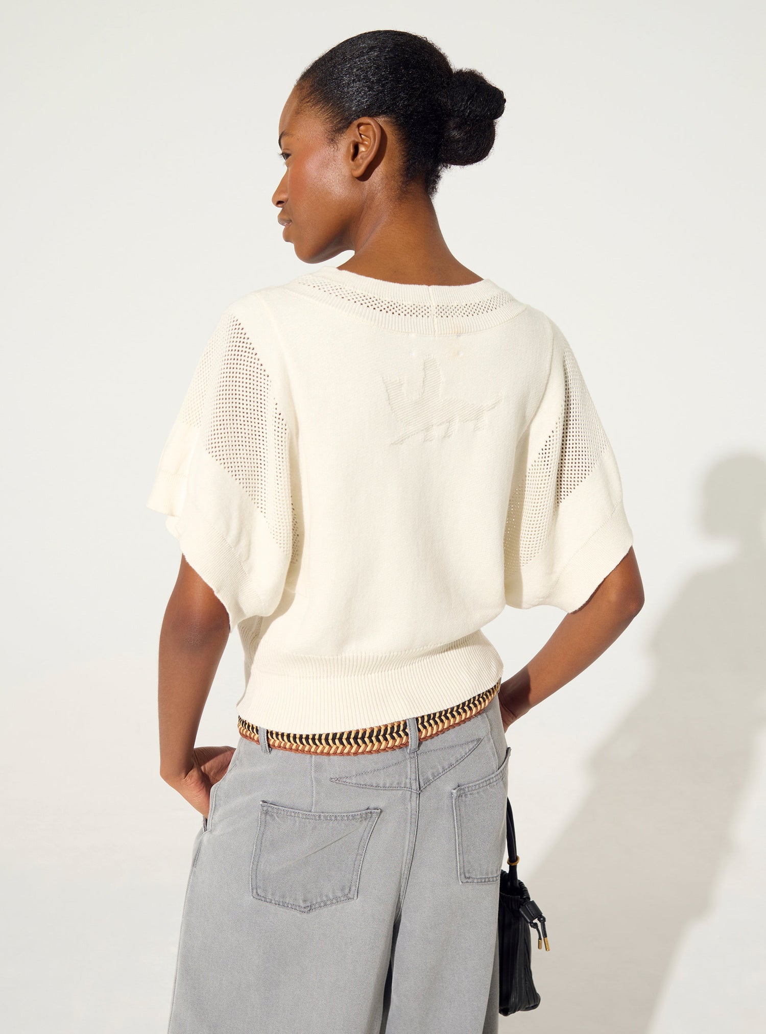 Ecru cotton and cashmere sweater