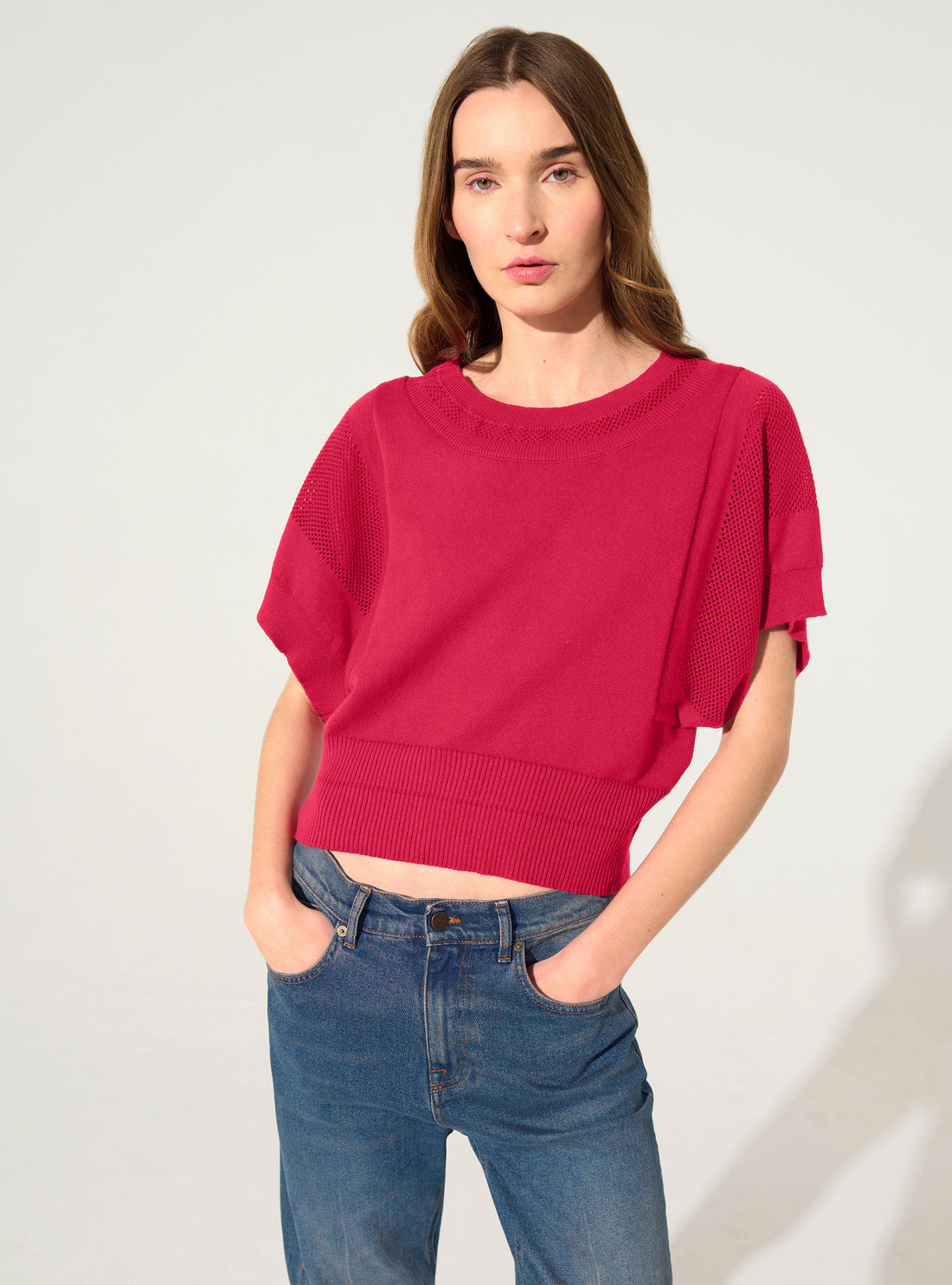 Red cotton and cashmere sweater