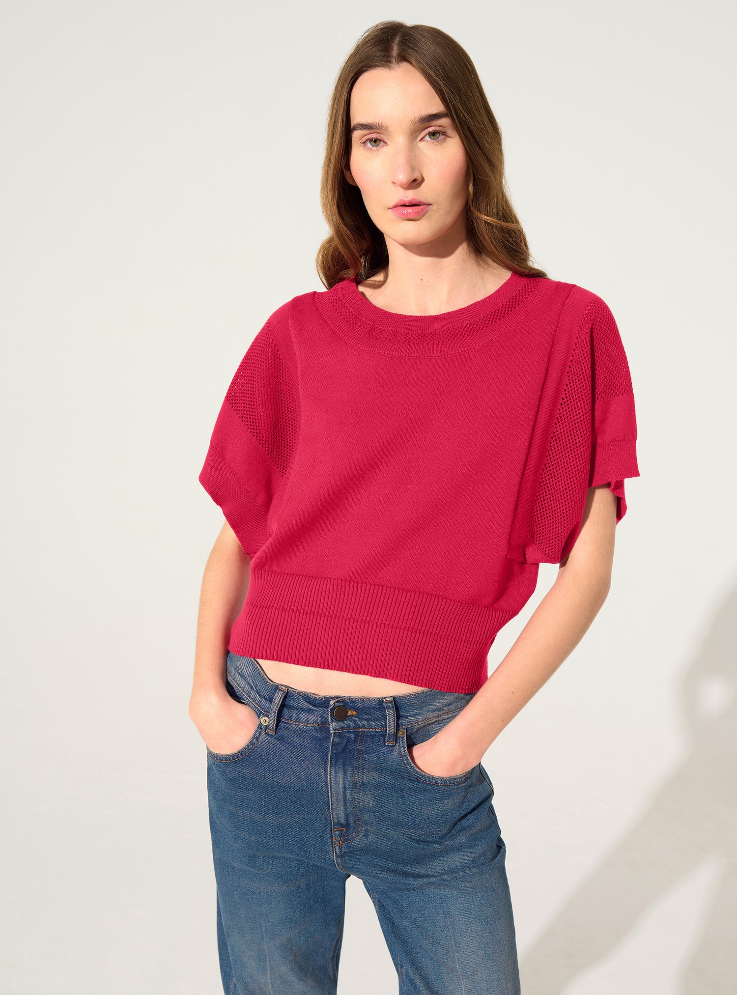 Red cotton and cashmere sweater