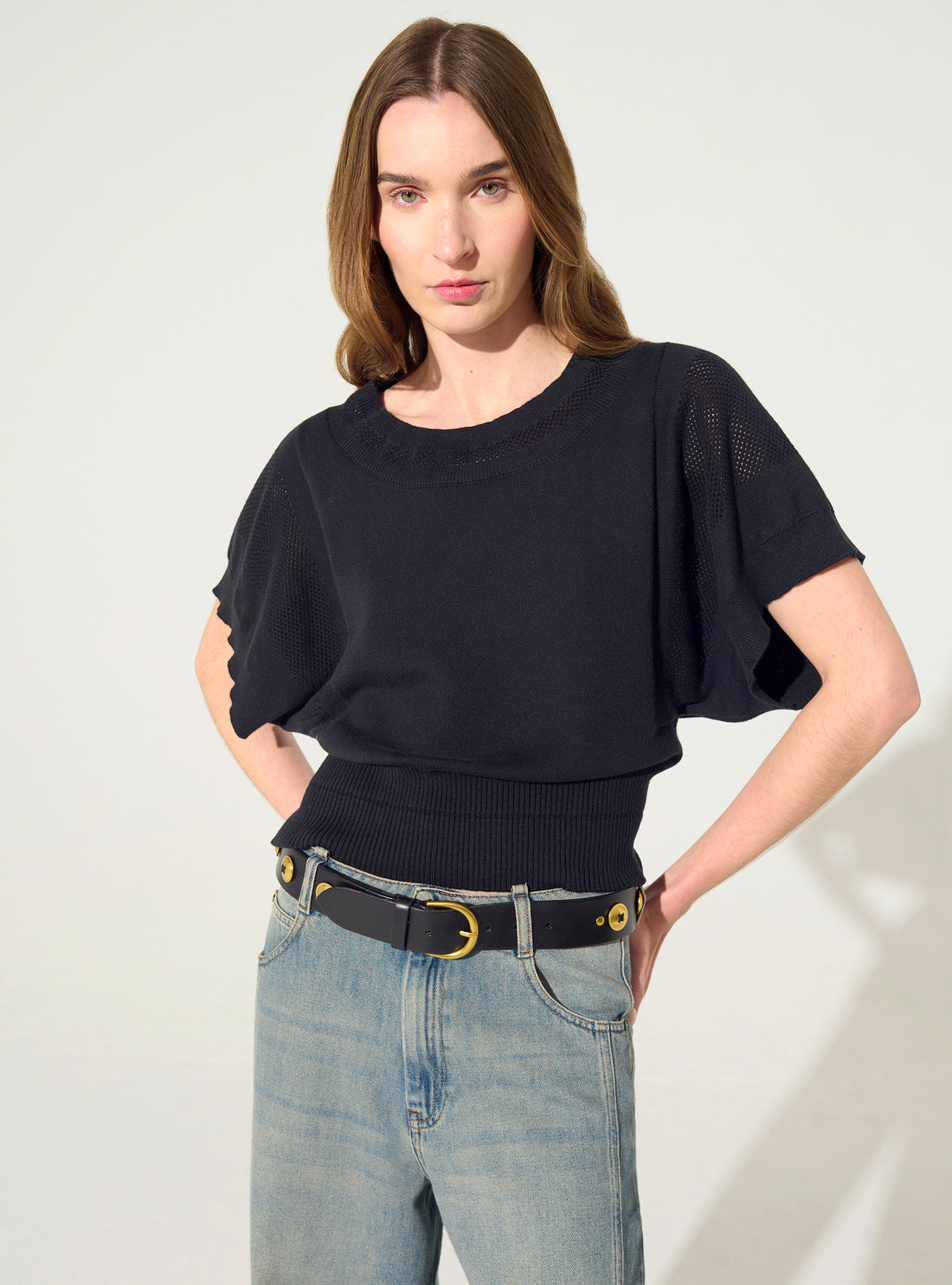 Black cotton and cashmere sweater