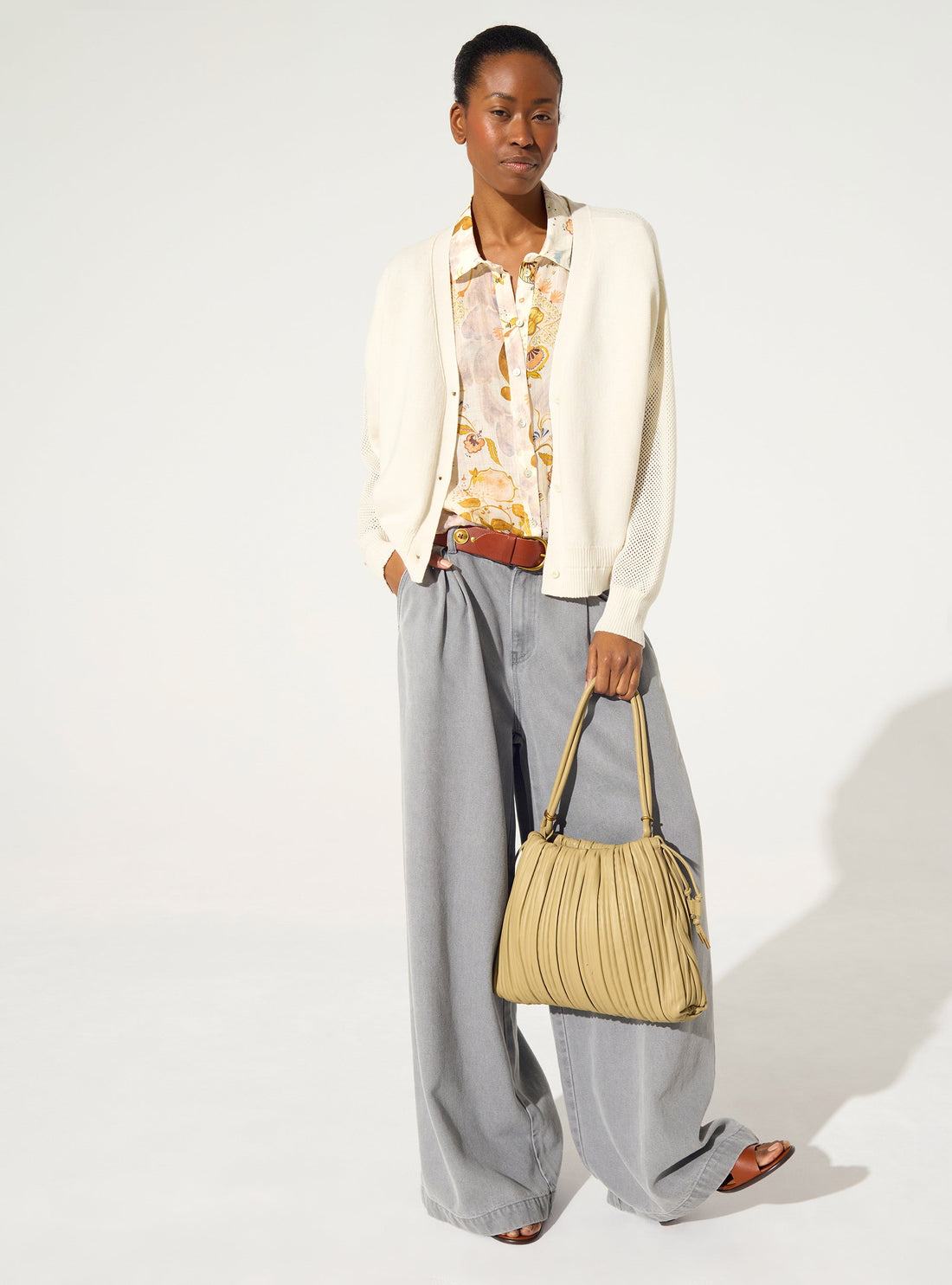 Ecru cotton and cashmere cardigan