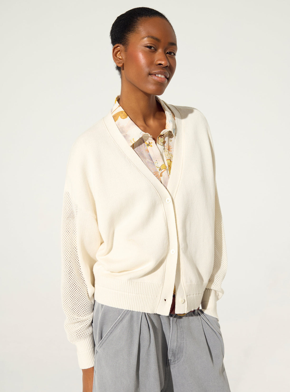 Ecru cotton and cashmere cardigan