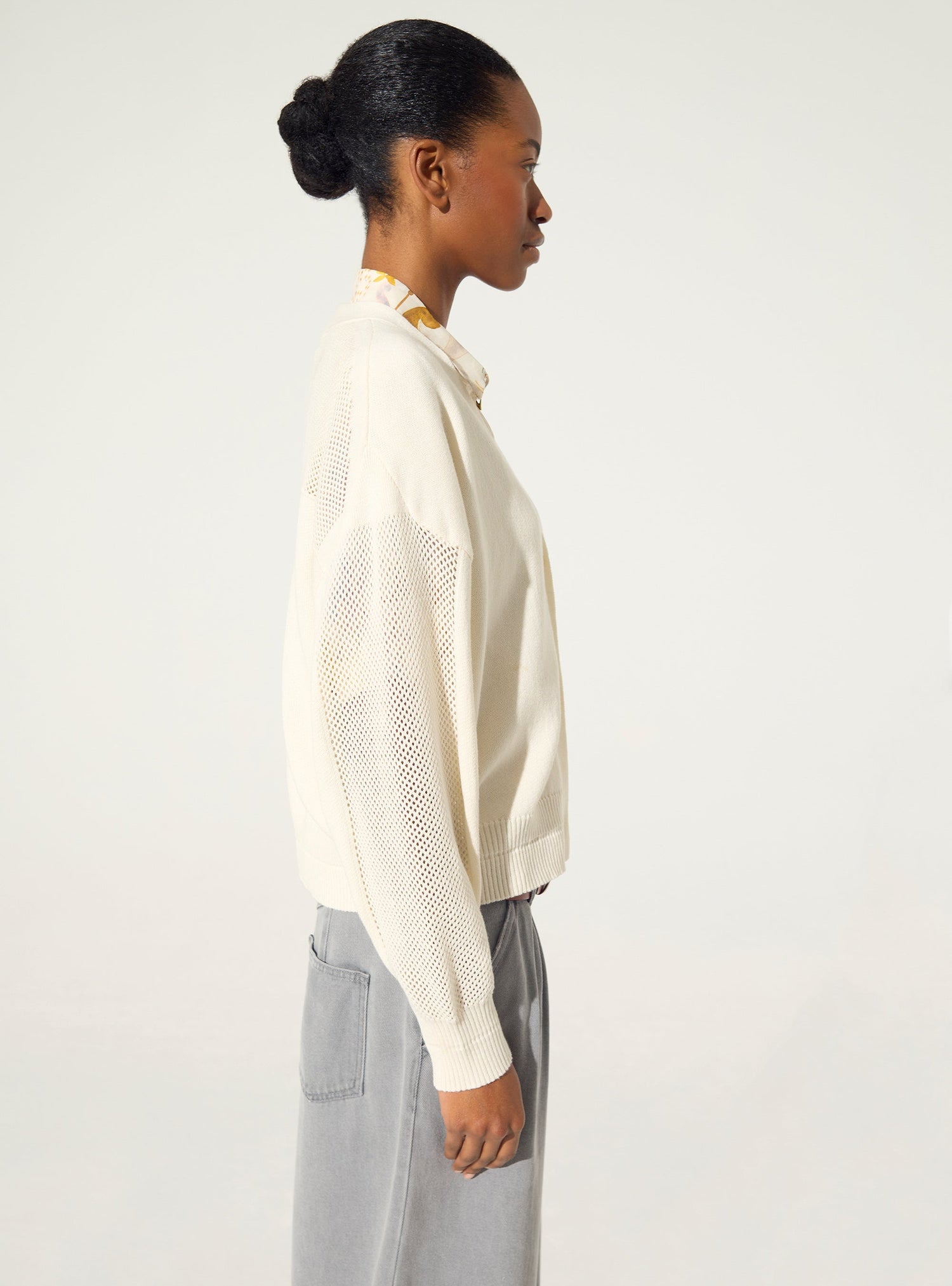Ecru cotton and cashmere cardigan