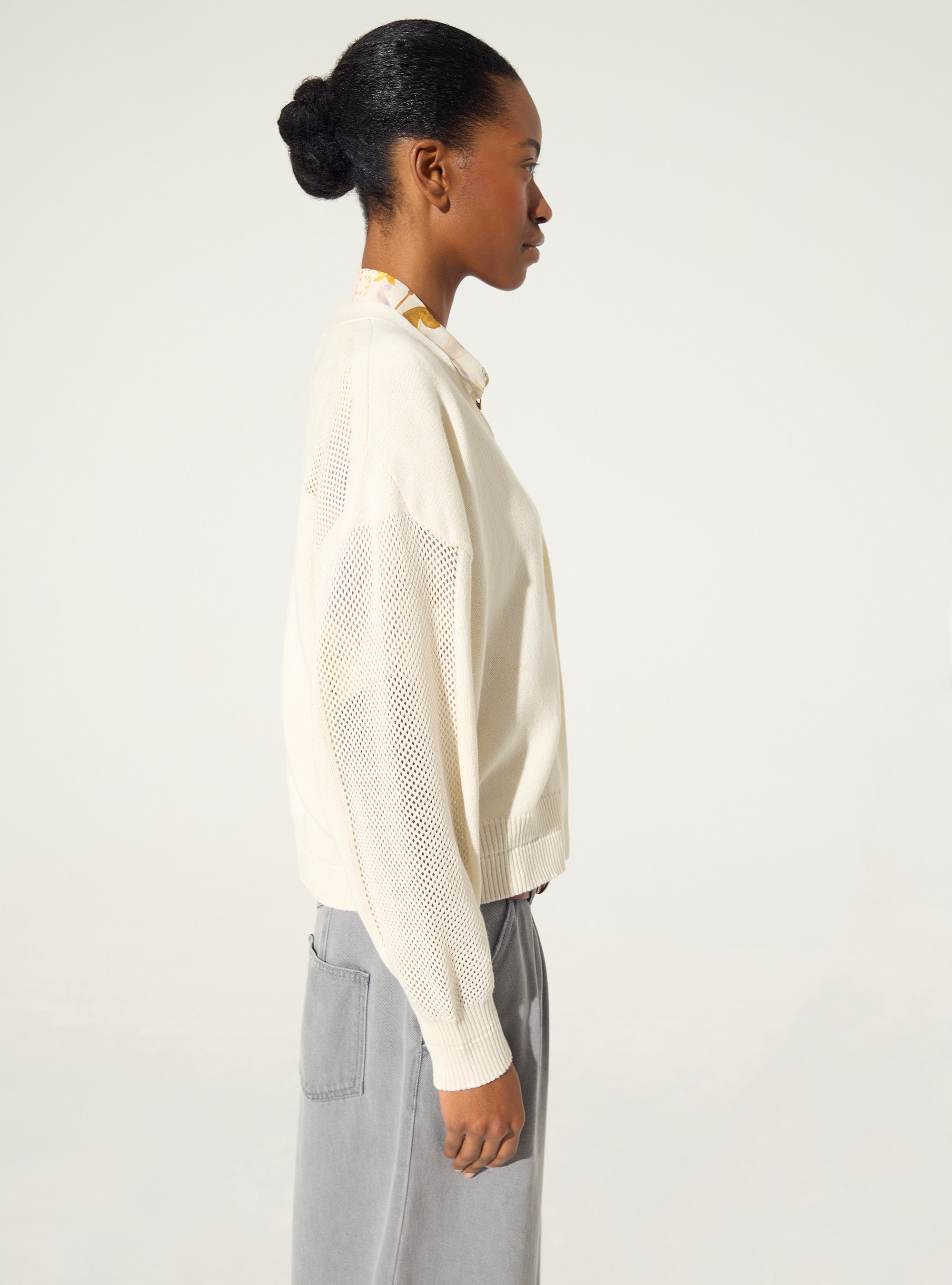 Ecru cotton and cashmere cardigan