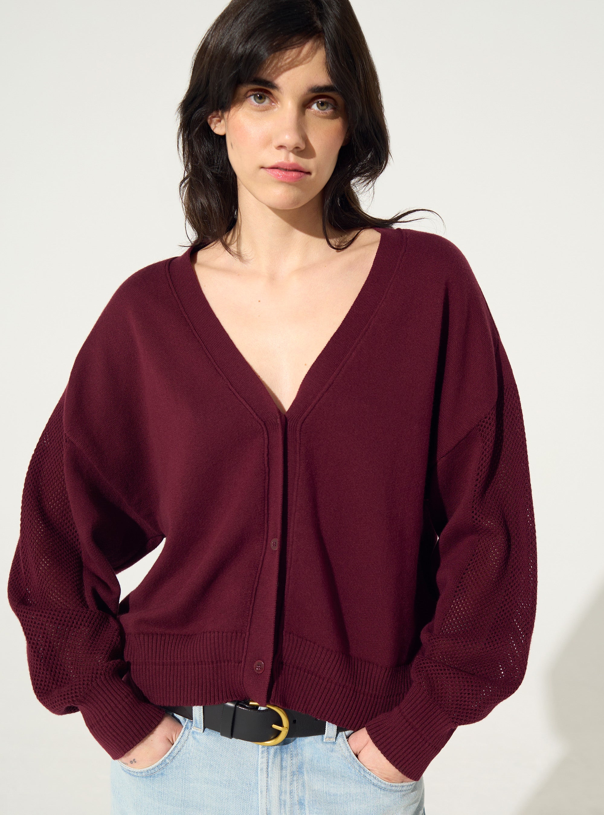 Plum cotton and cashmere cardigan