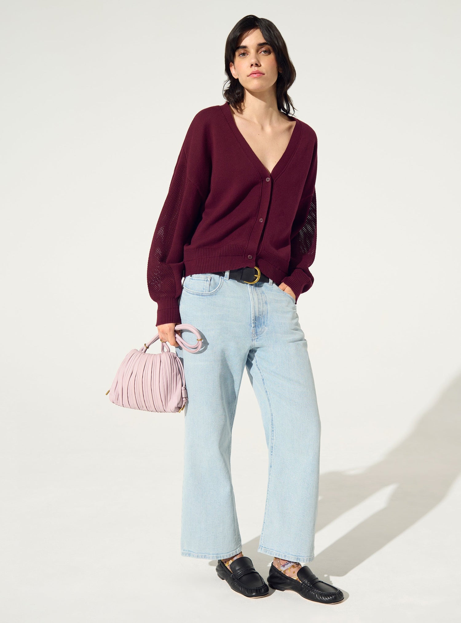 Plum cotton and cashmere cardigan