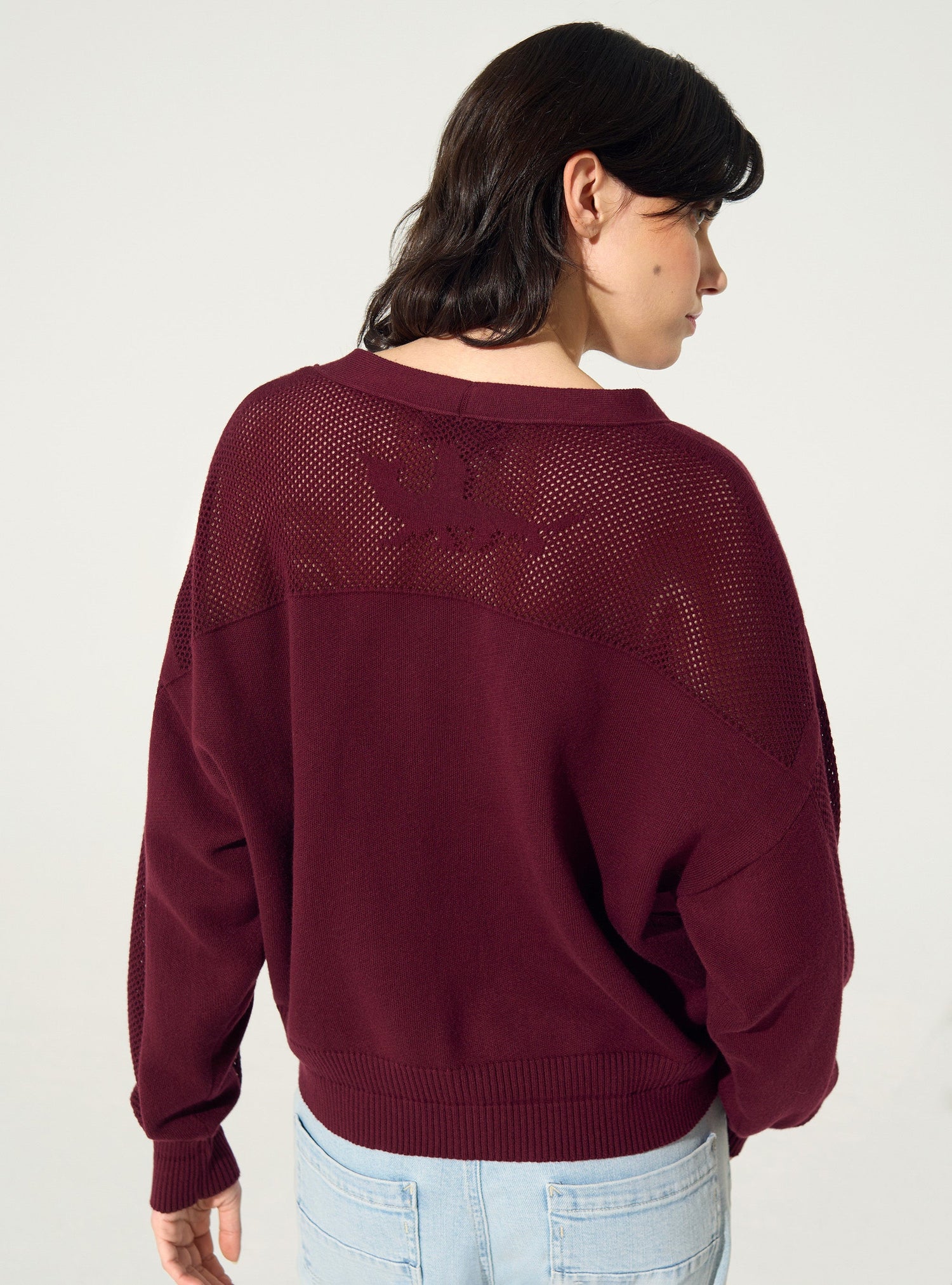 Plum cotton and cashmere cardigan