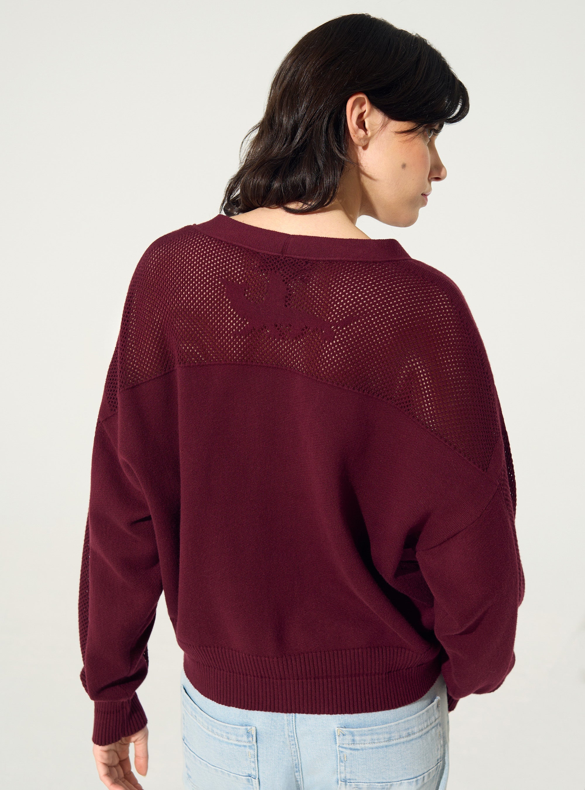 Plum cotton and cashmere cardigan