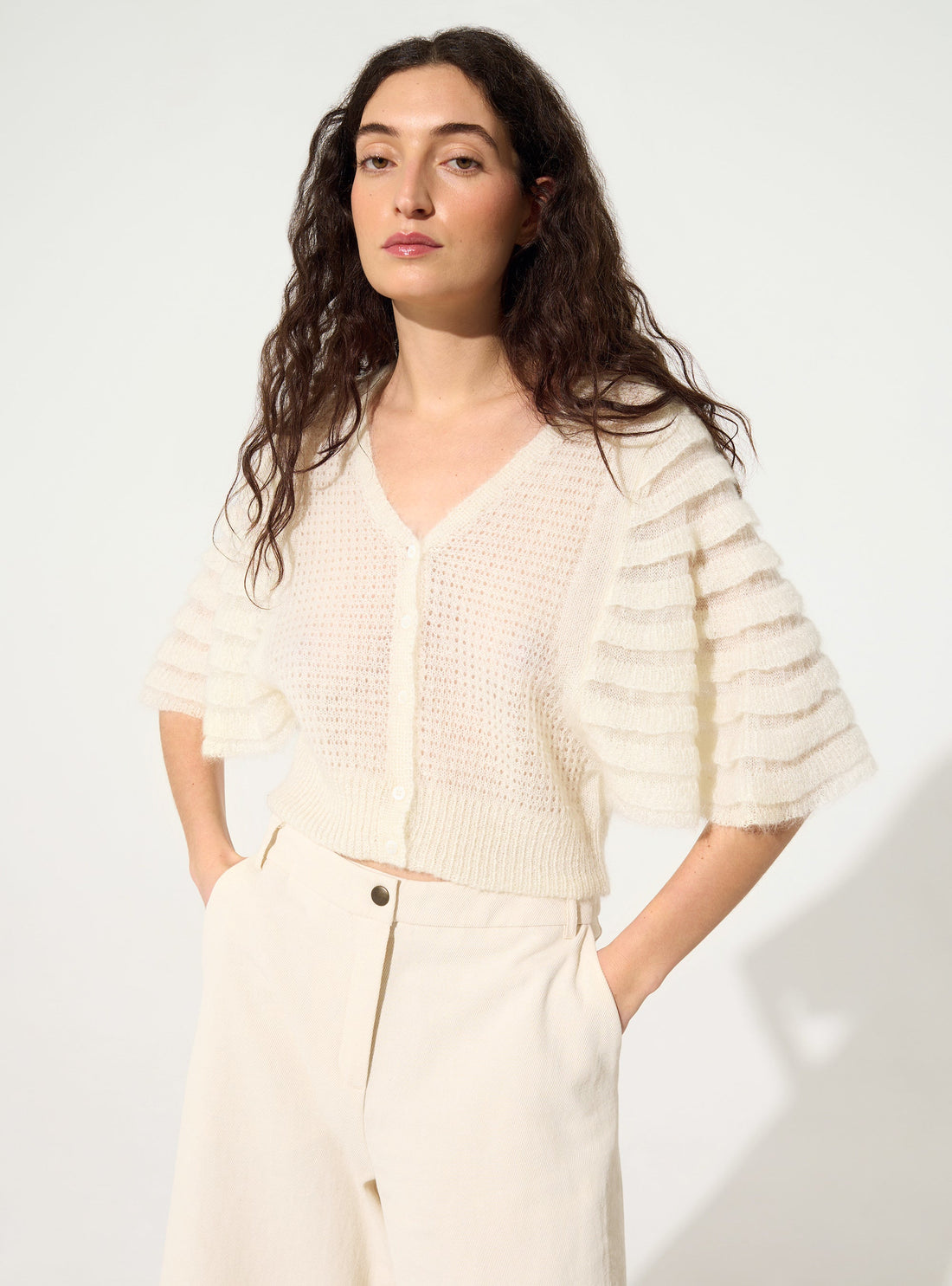 White mohair and wool cardigan