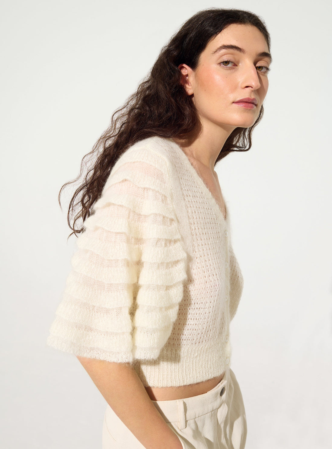 White mohair and wool cardigan
