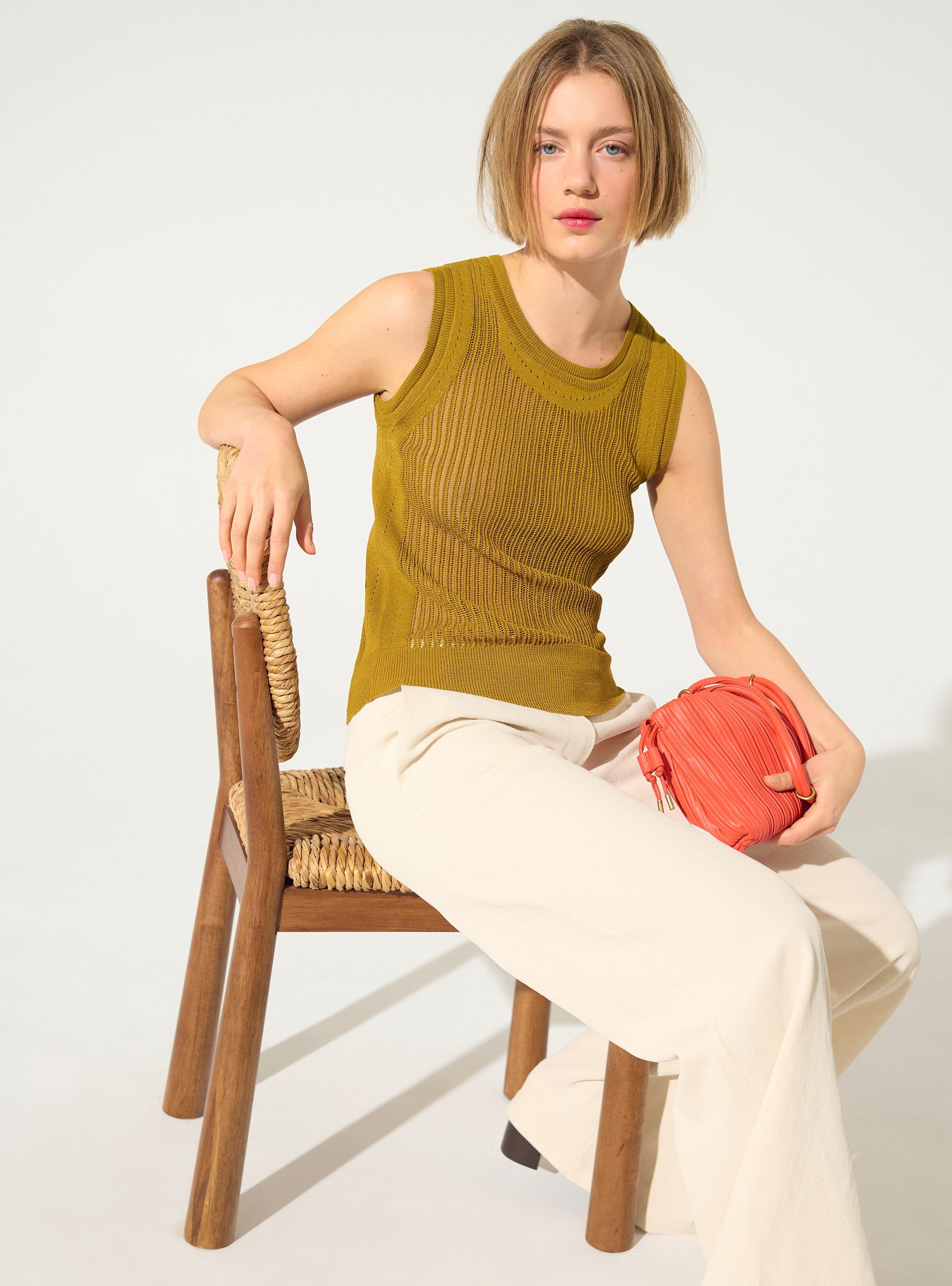 Yellow ochre knit tank top