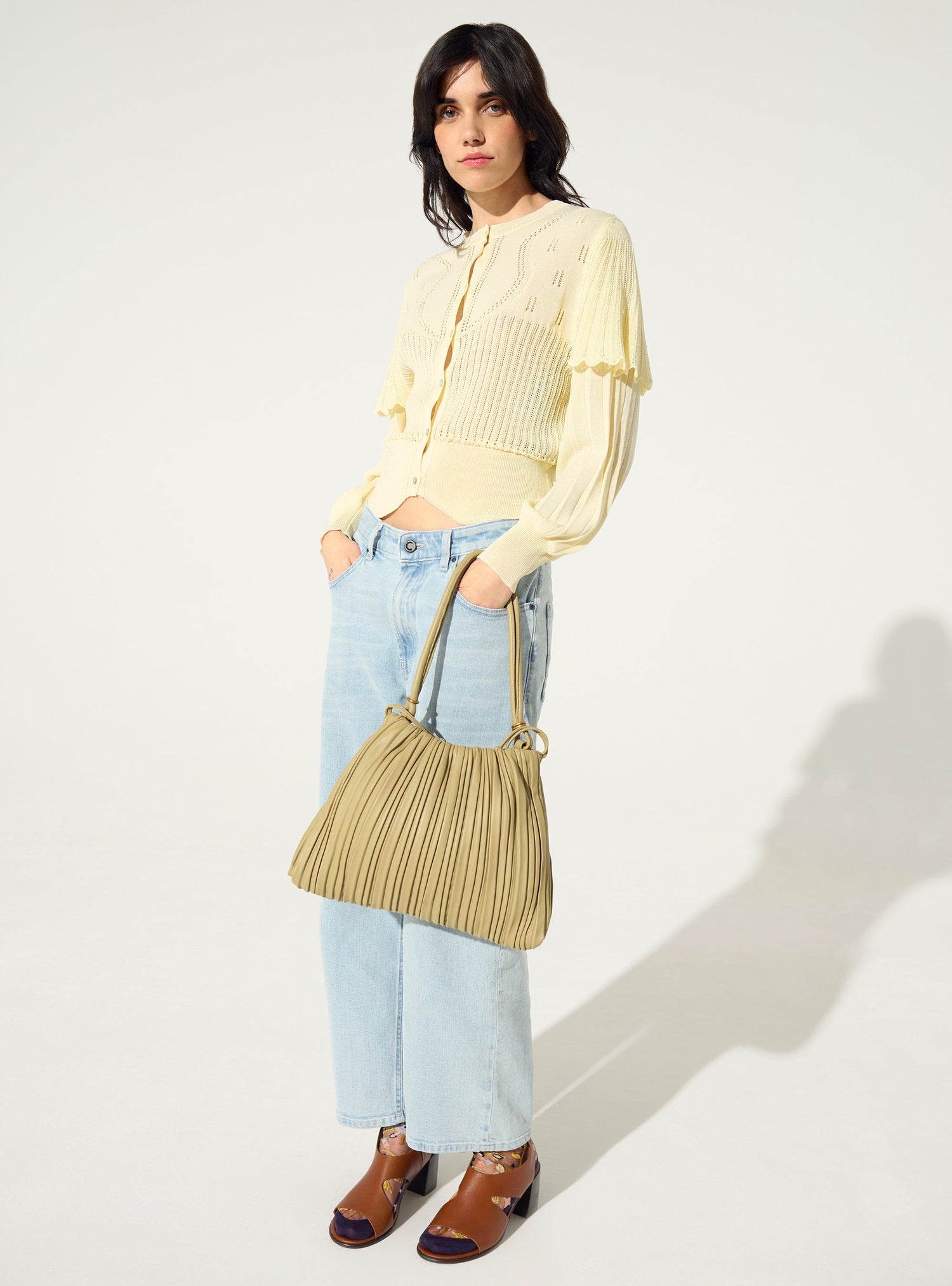 Ecru pleated cardigan