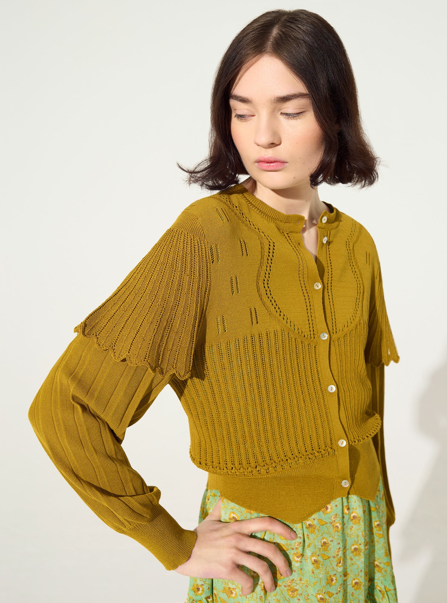 Yellow pleated cardigan