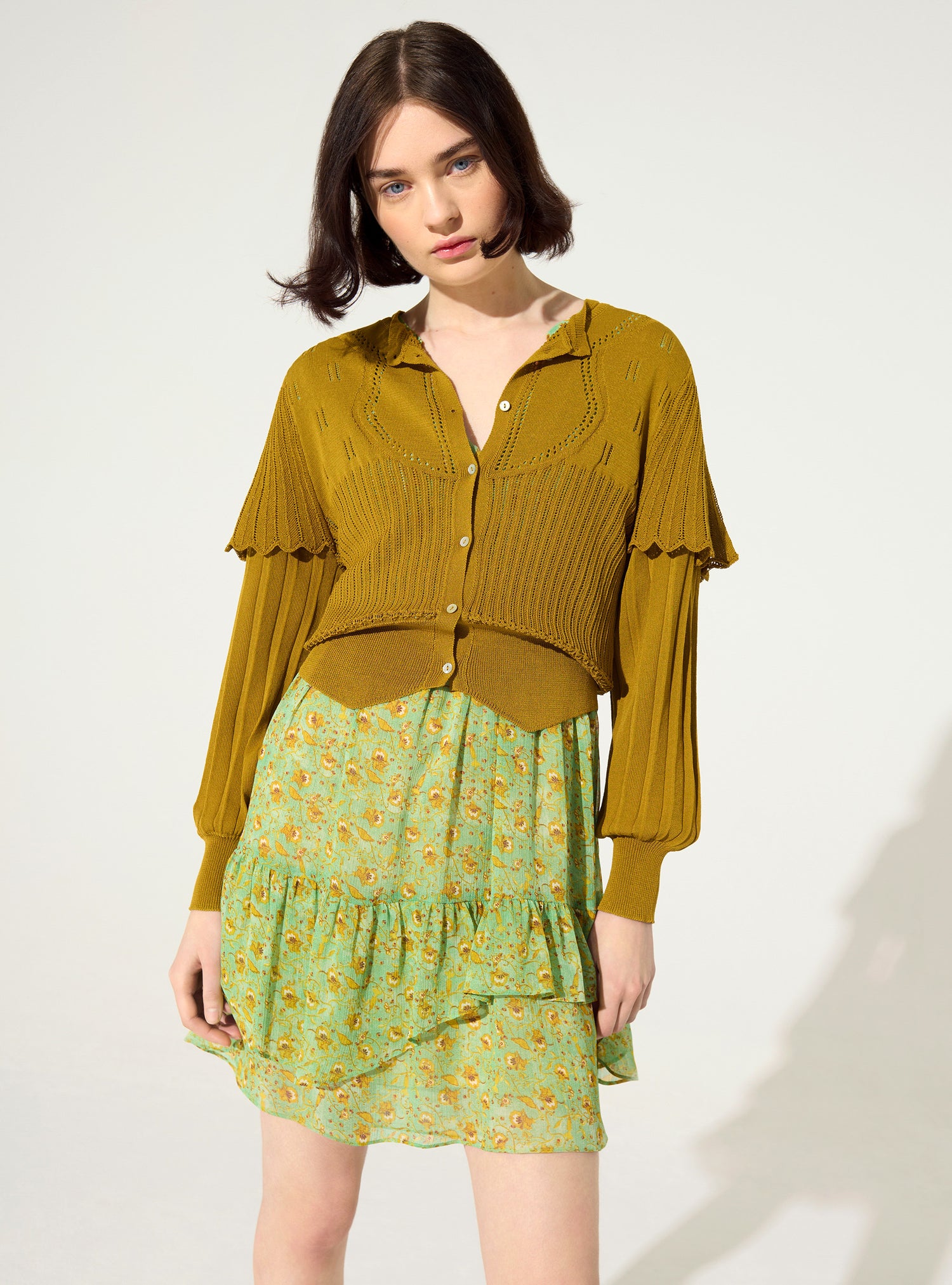 Yellow pleated cardigan