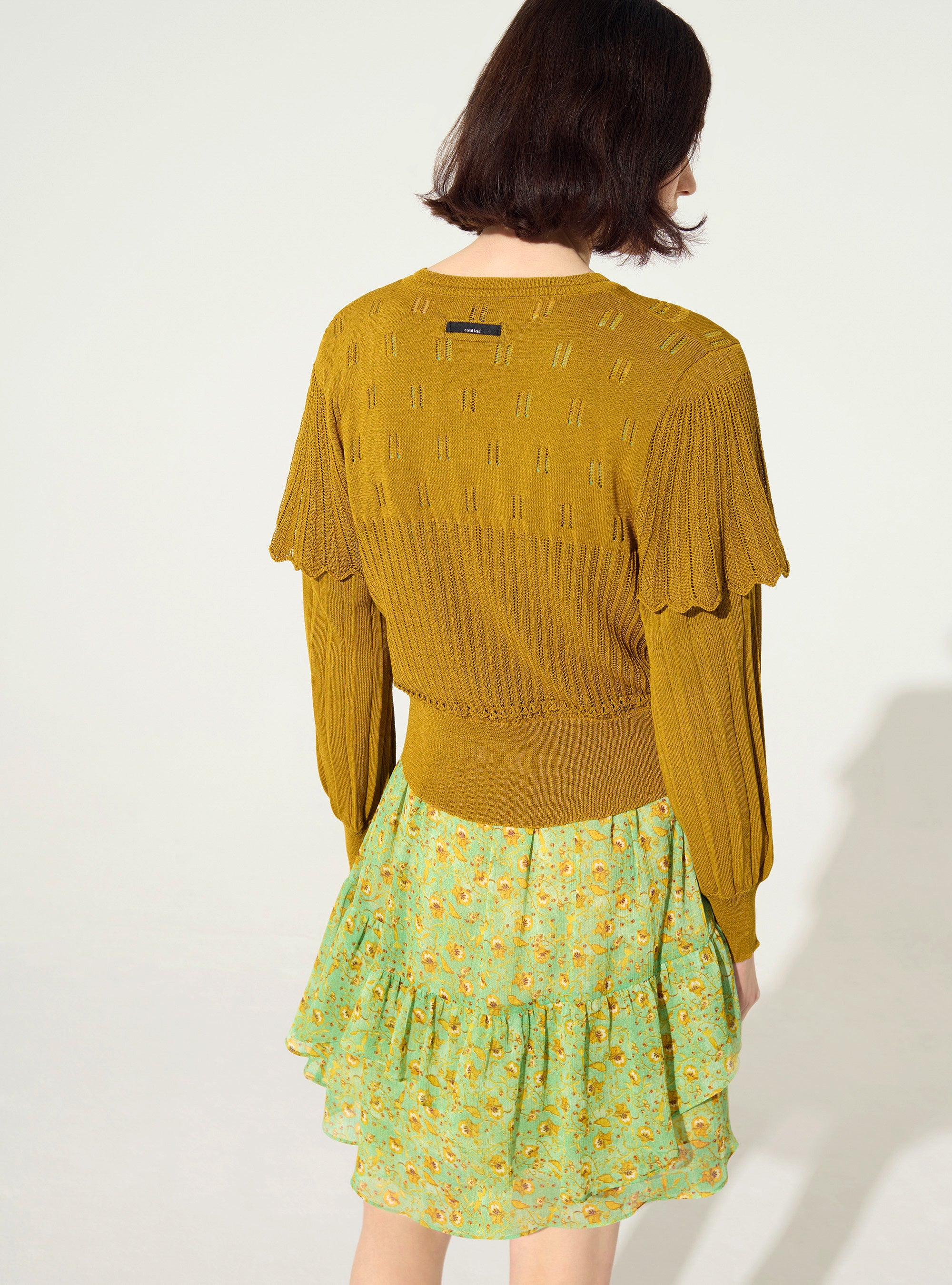 Yellow pleated cardigan