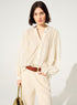 White oversized pleated shirt with authentical Calais-Caudry® lace