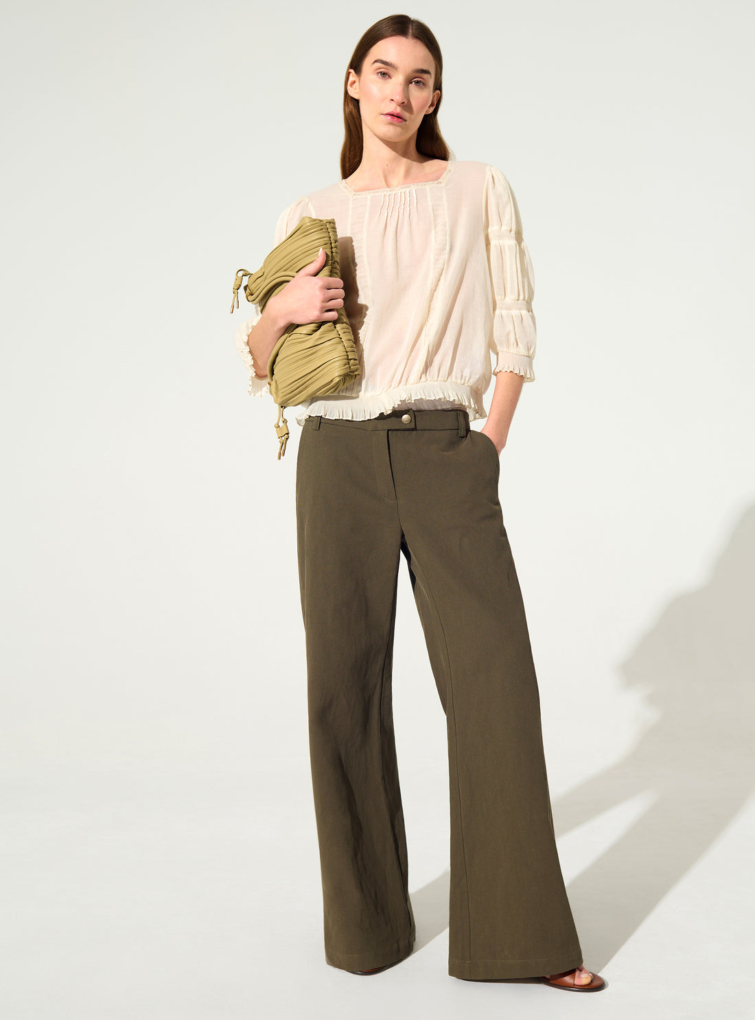 Pleated blouse and ecru Calais-Caudry® lace