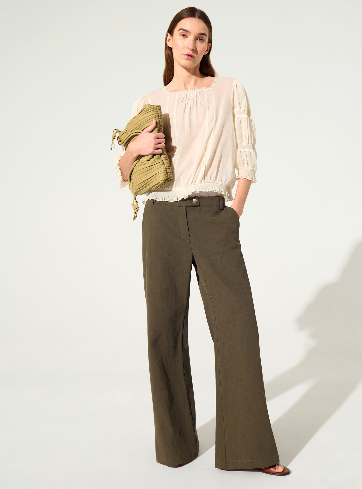 Pleated blouse and ecru Calais-Caudry® lace