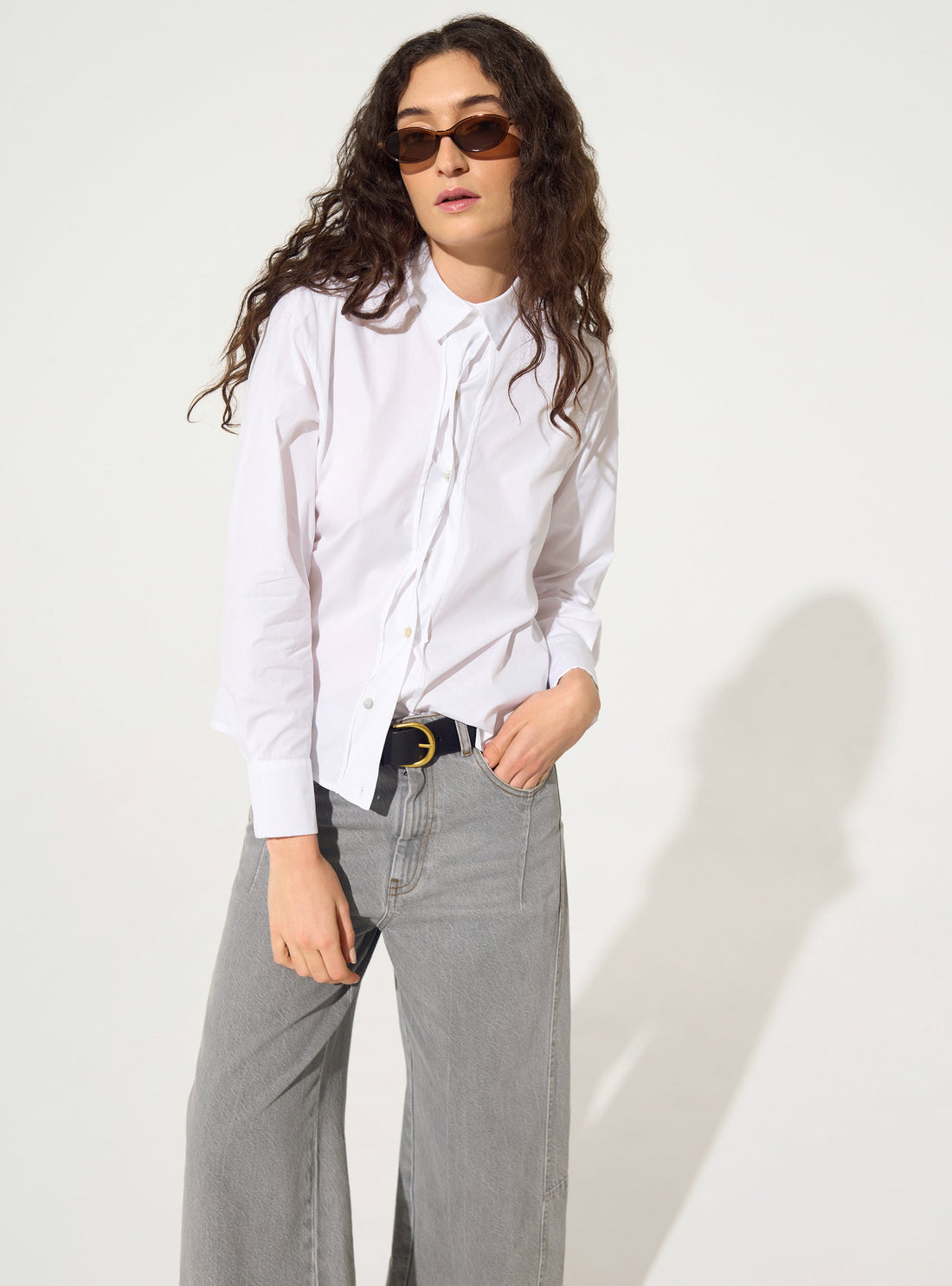 White cotton straight shirt