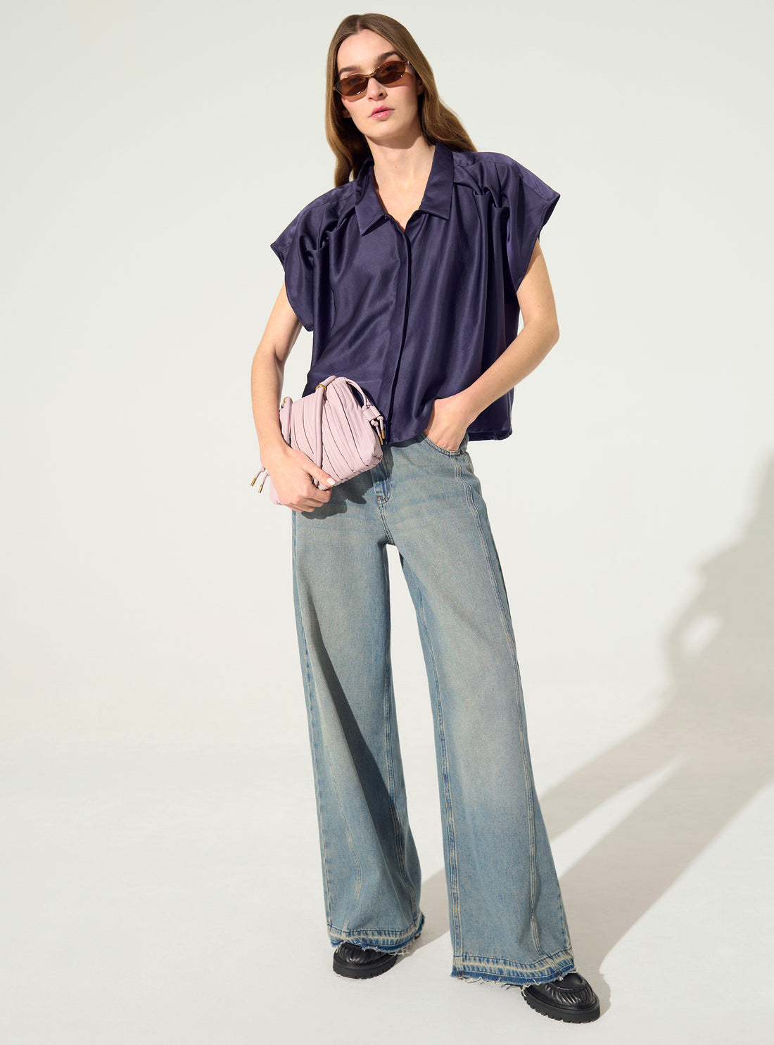 Purple pleated oversized shirt