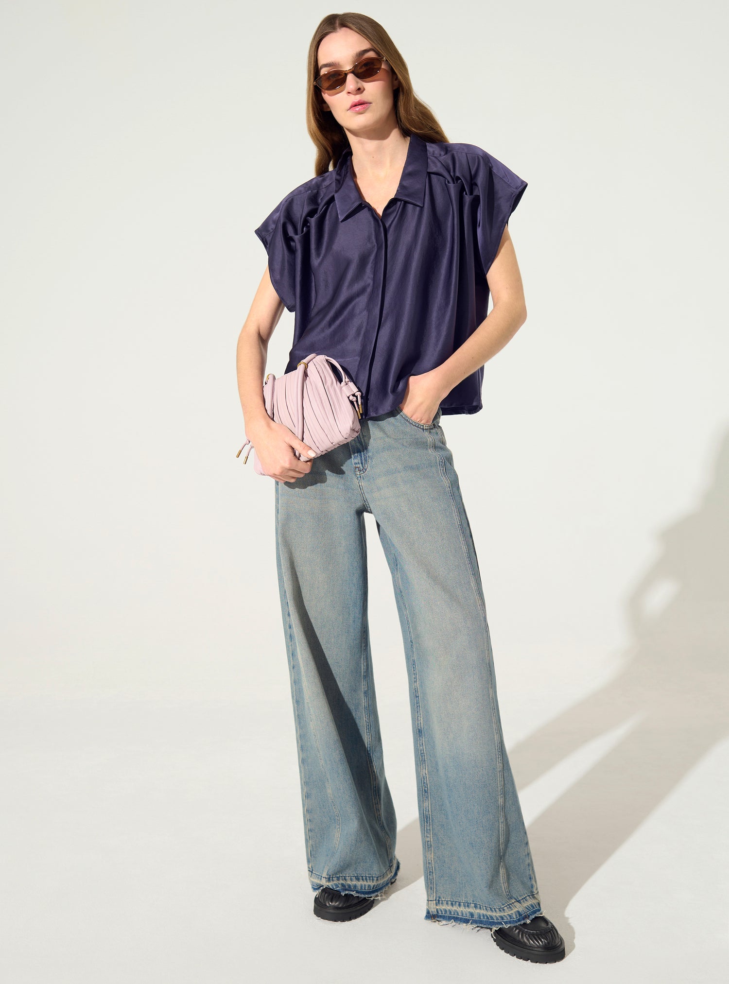 Purple pleated oversized shirt