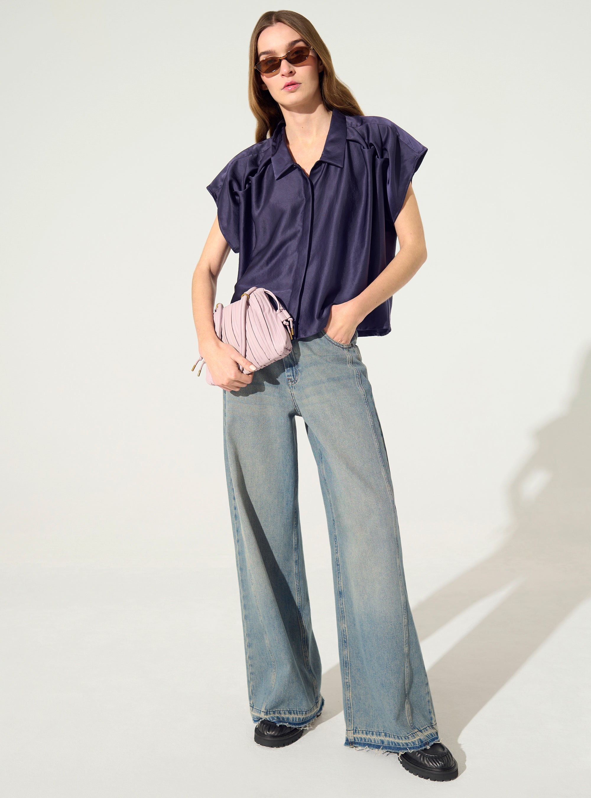 Purple pleated oversized shirt