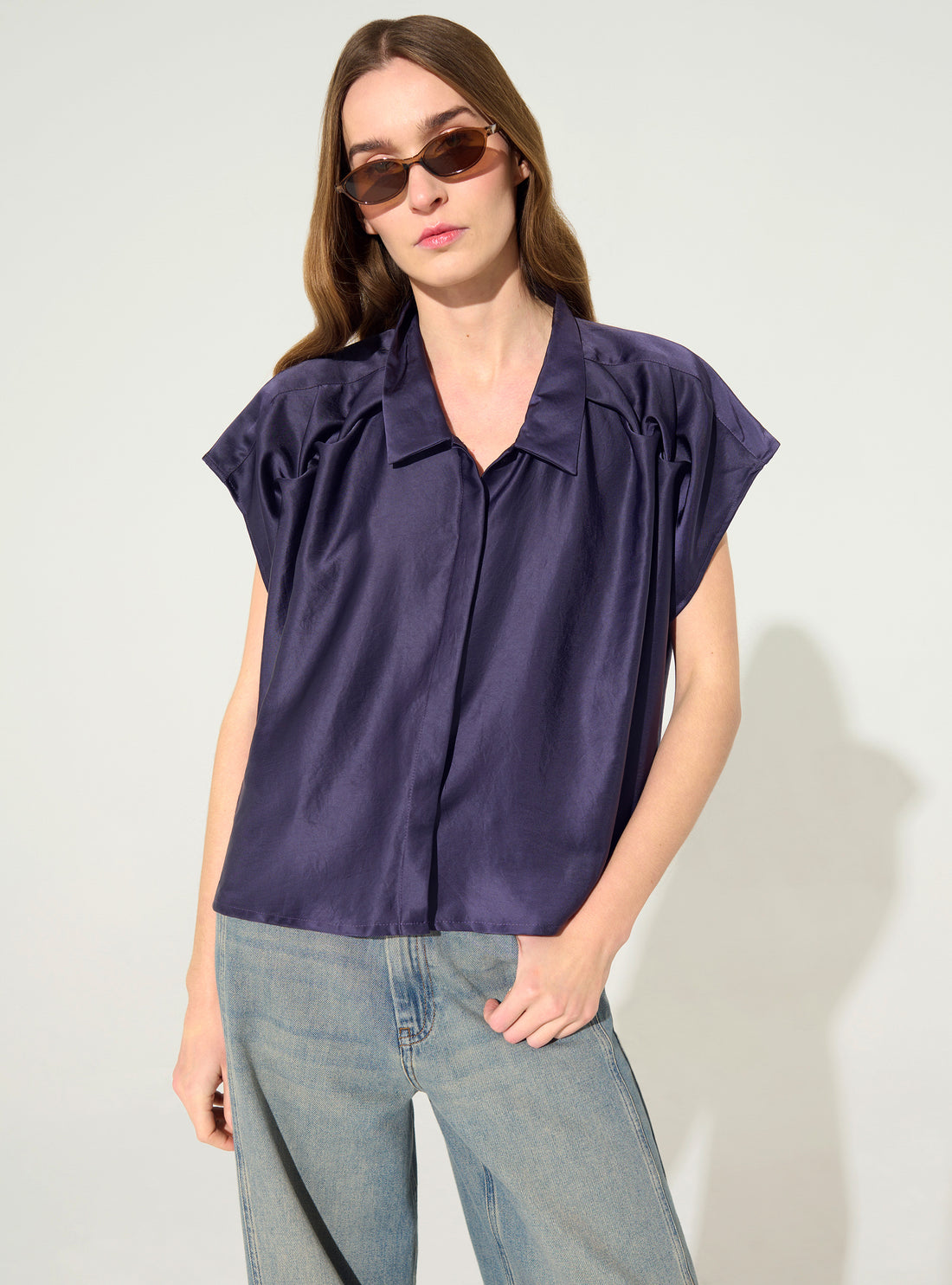 Purple pleated oversized shirt