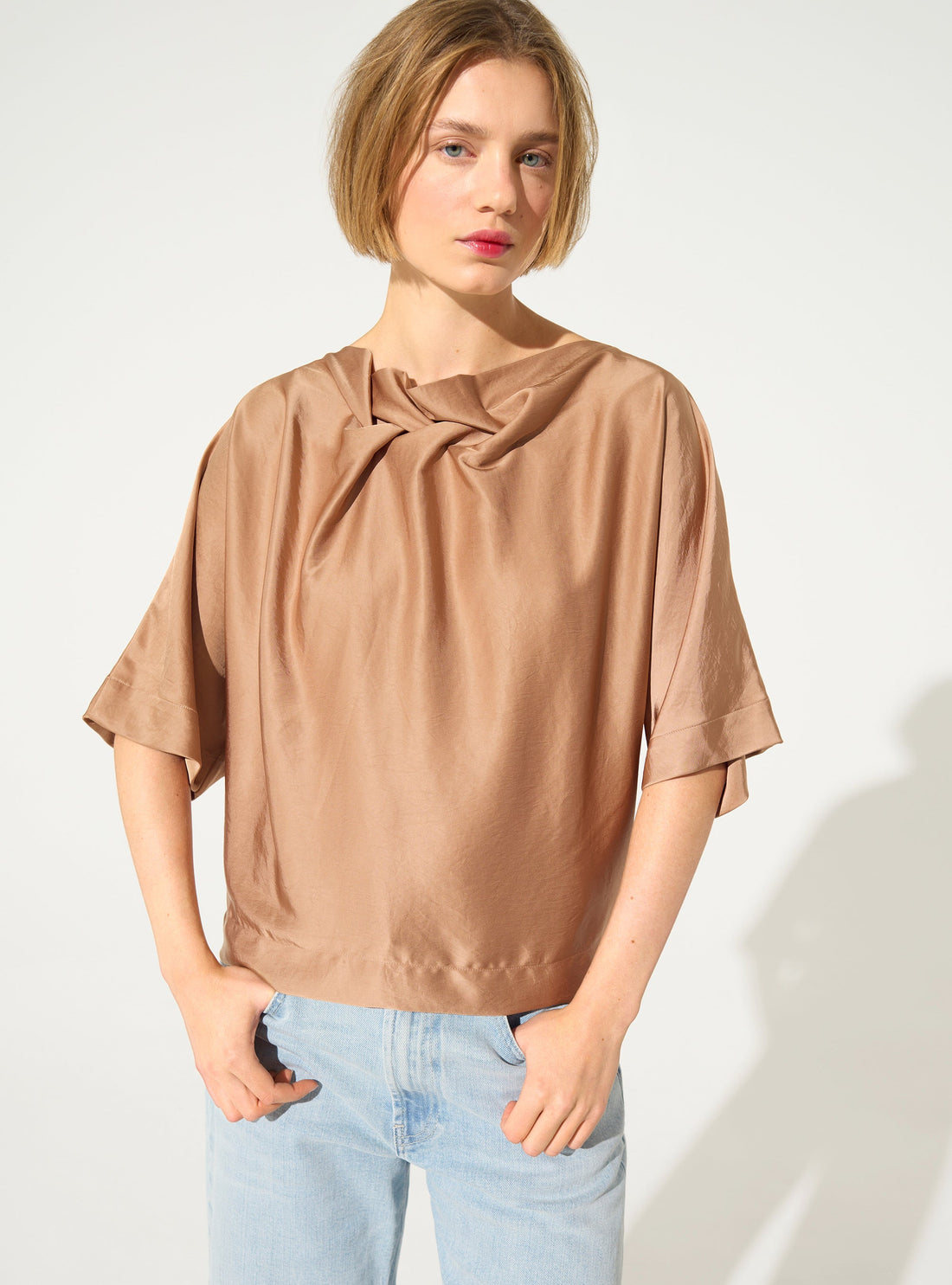 Pink loose satin blouse