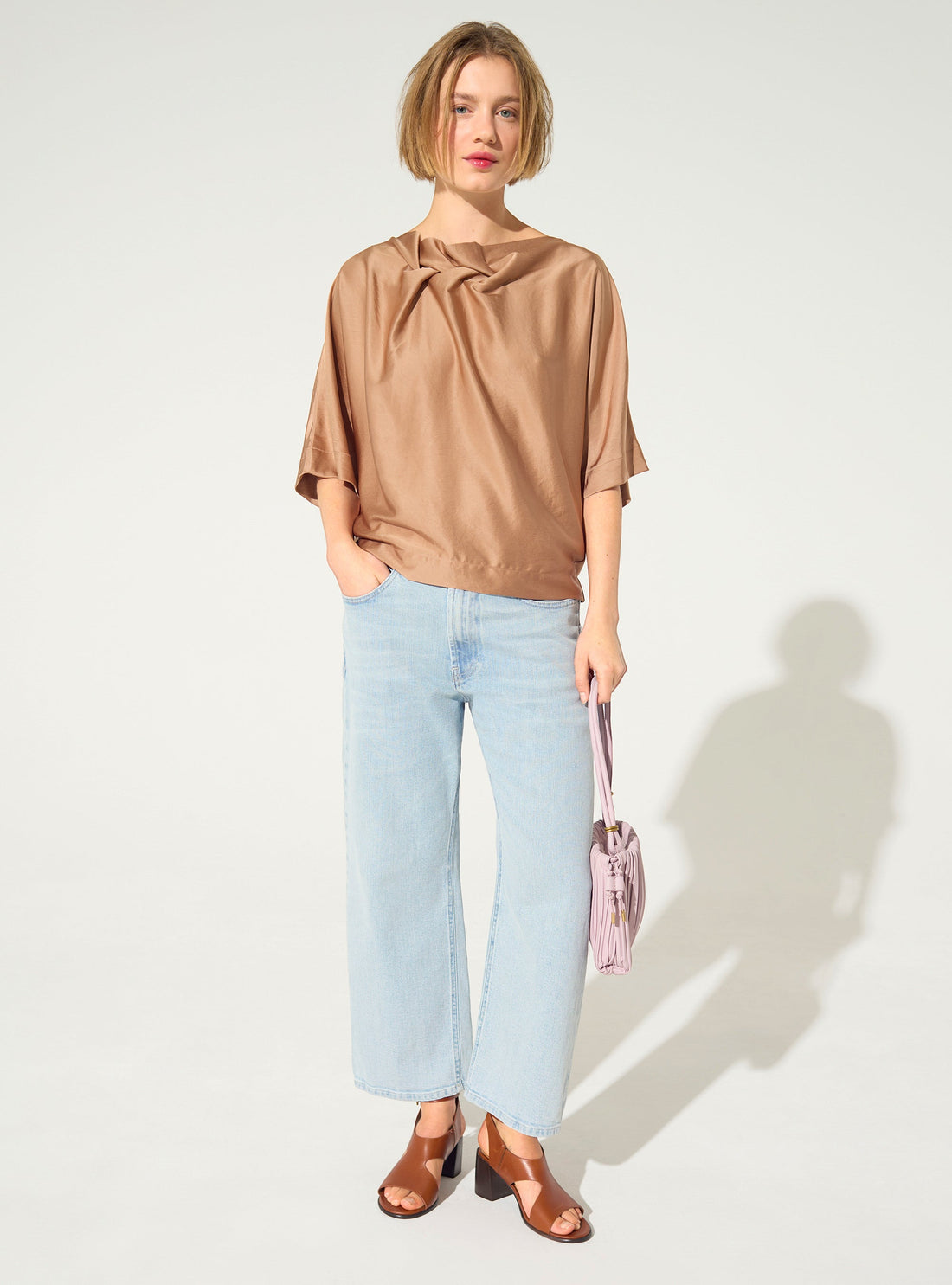 Pink loose satin blouse
