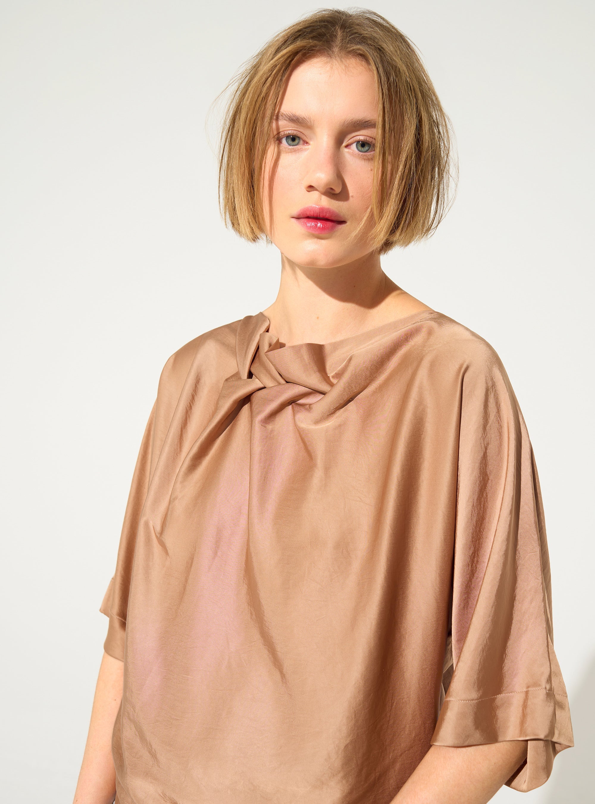 Pink loose satin blouse