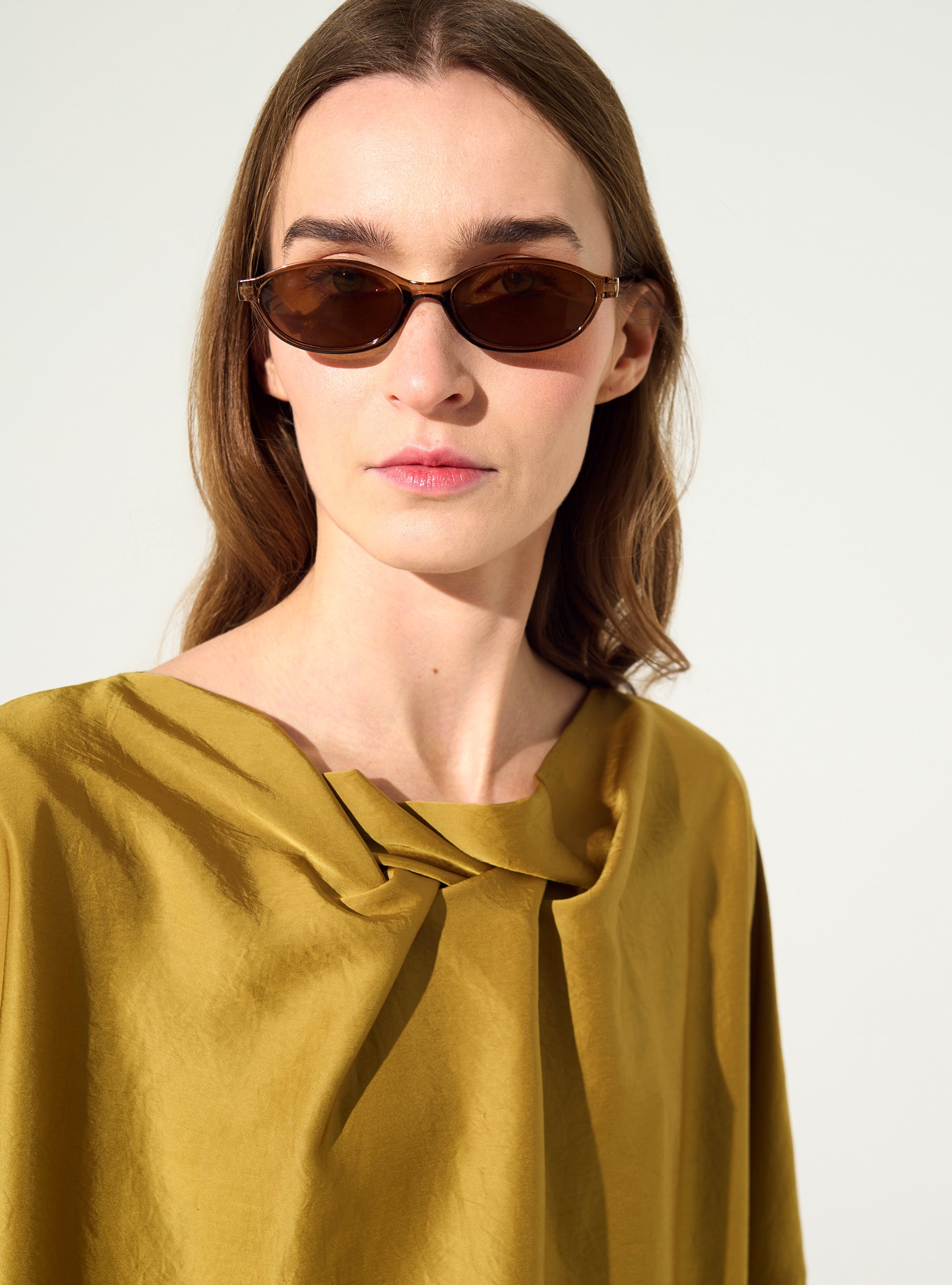 Yellow loose satin blouse