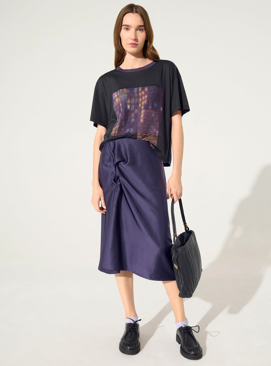 Purple satin skirt