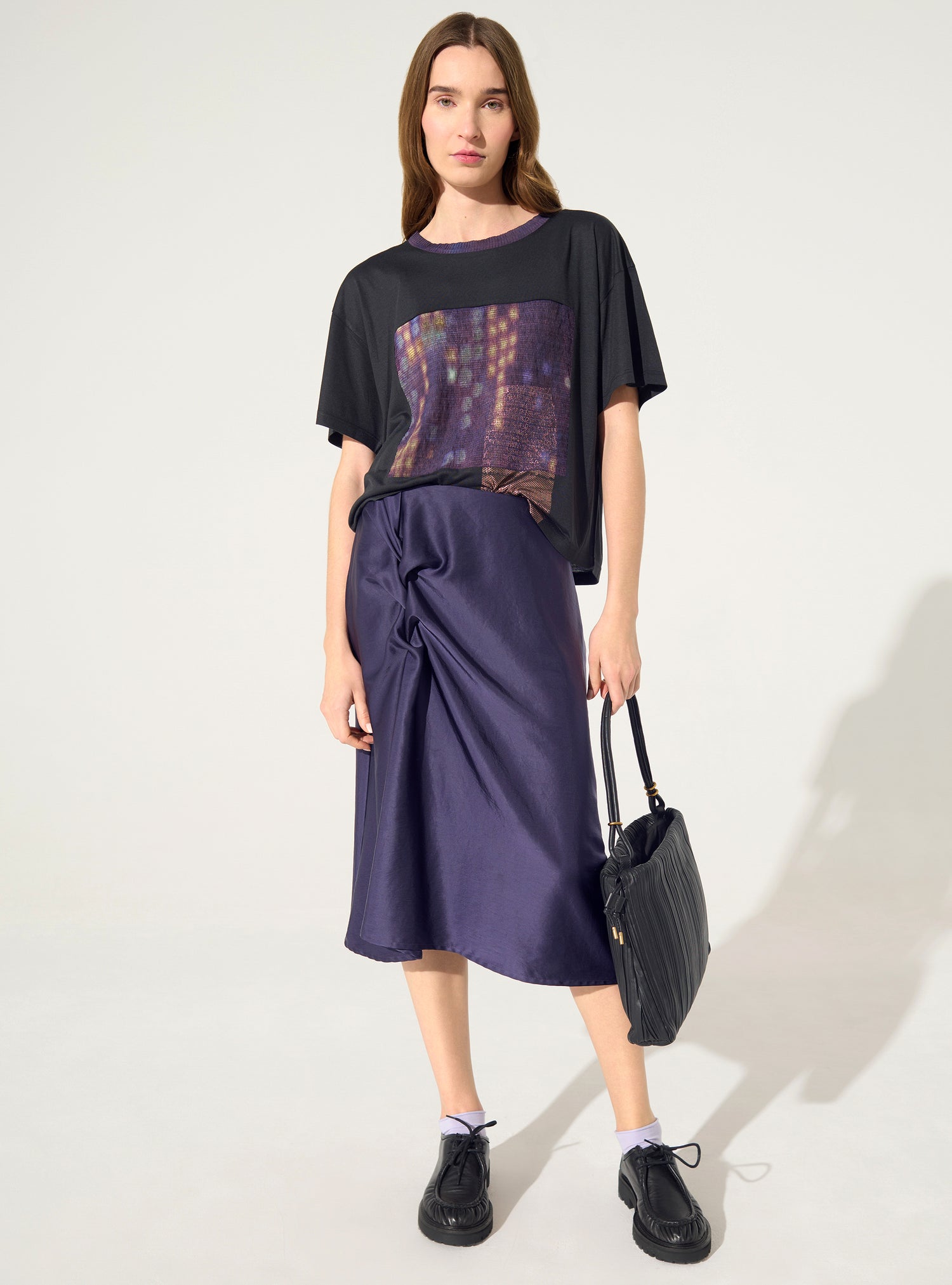 Purple satin skirt