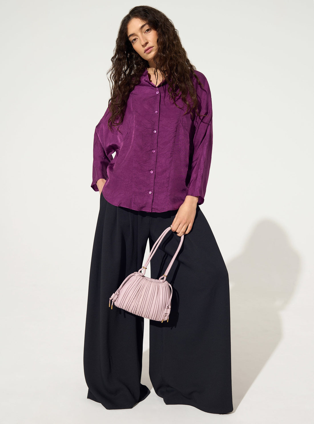 Oversized shirt in purple cupro