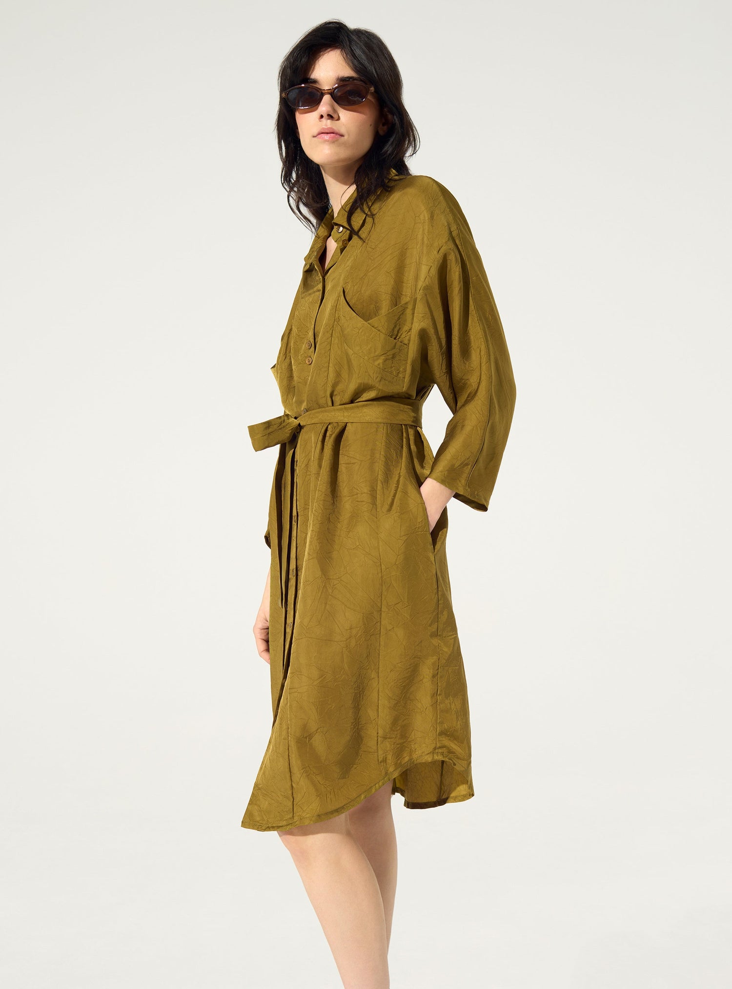 Loose green cupro dress