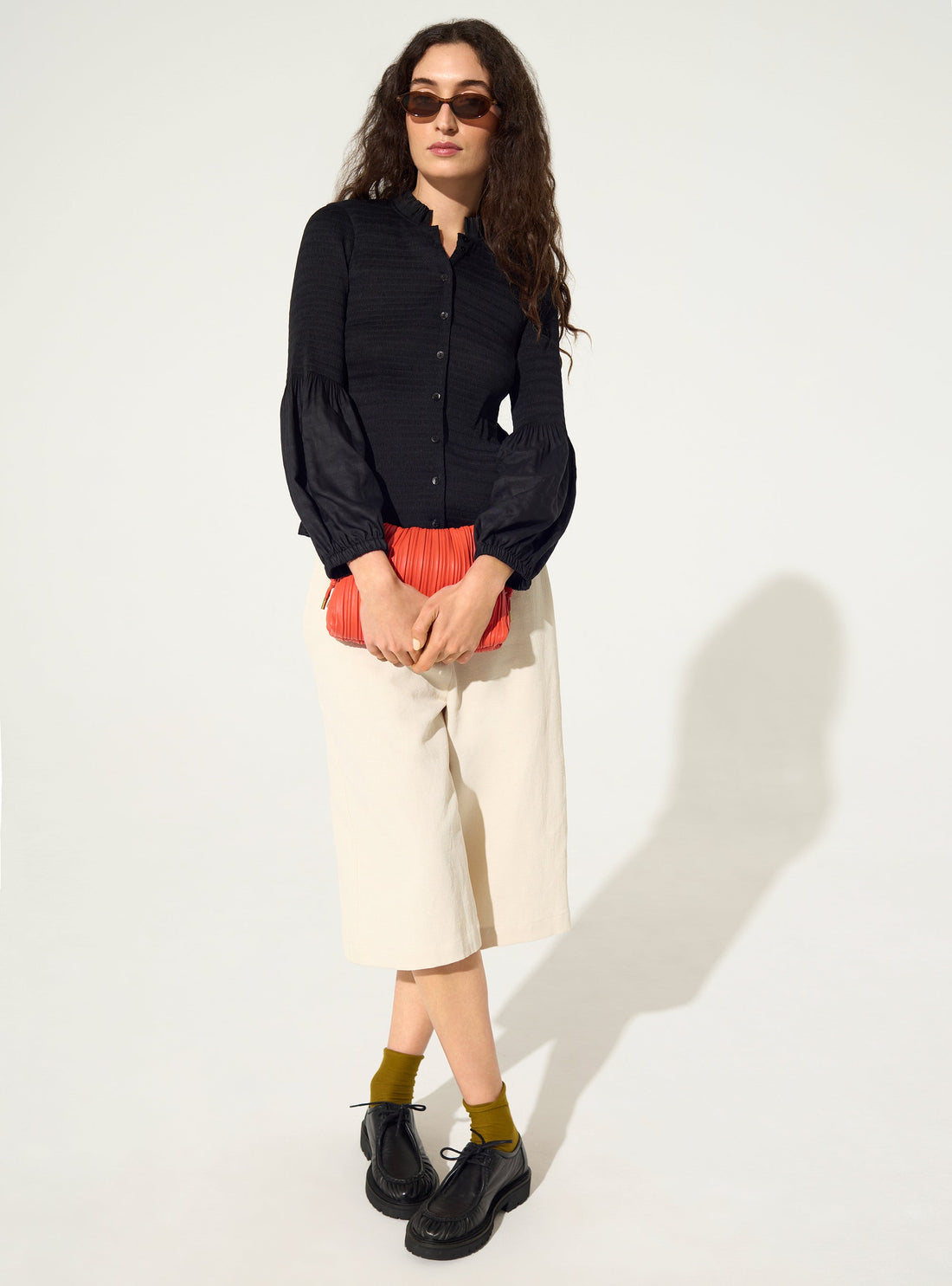 Black pleated fitted shirt
