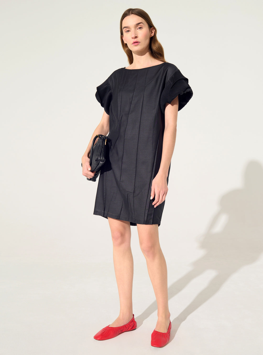 Straight black pleated dress
