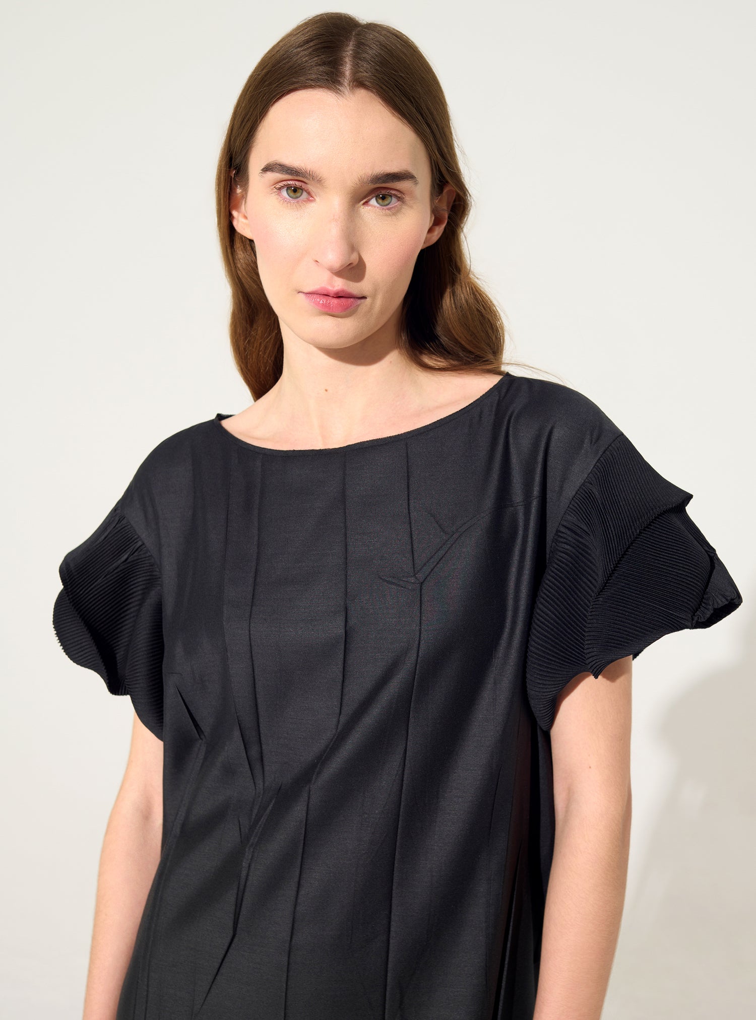 Straight black pleated dress