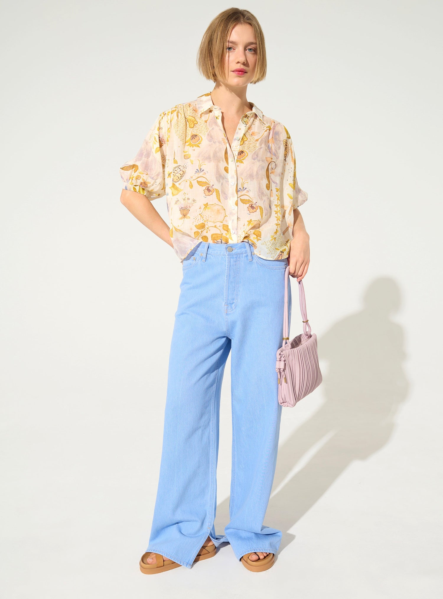 Oversized xxl white printed pleated blouse