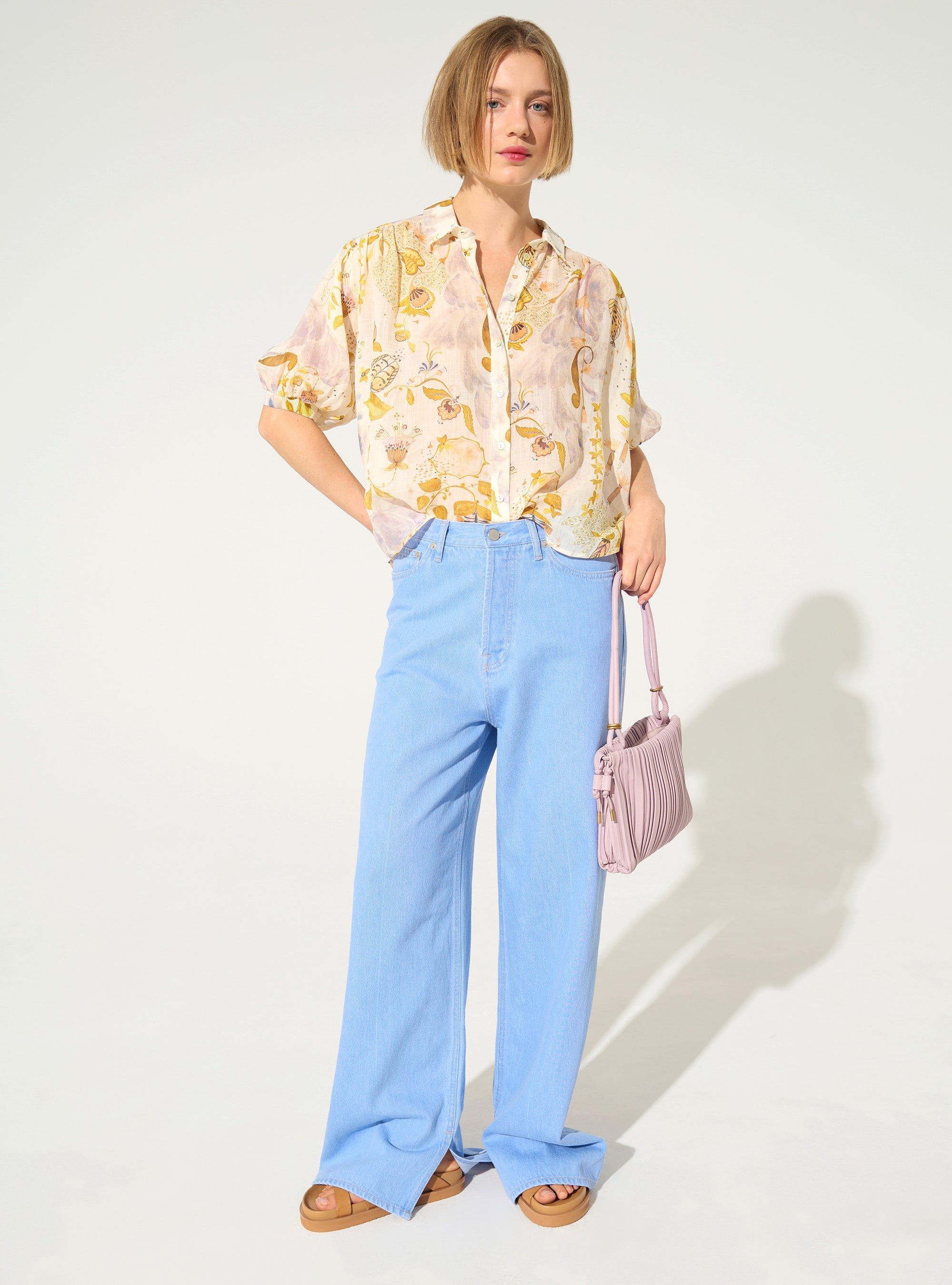 Oversized xxl white printed pleated blouse