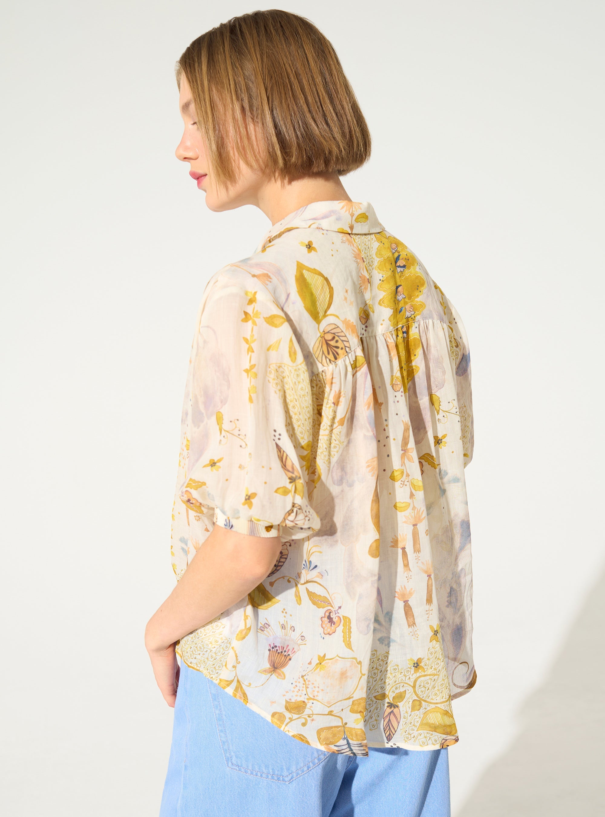 Oversized xxl white printed pleated blouse