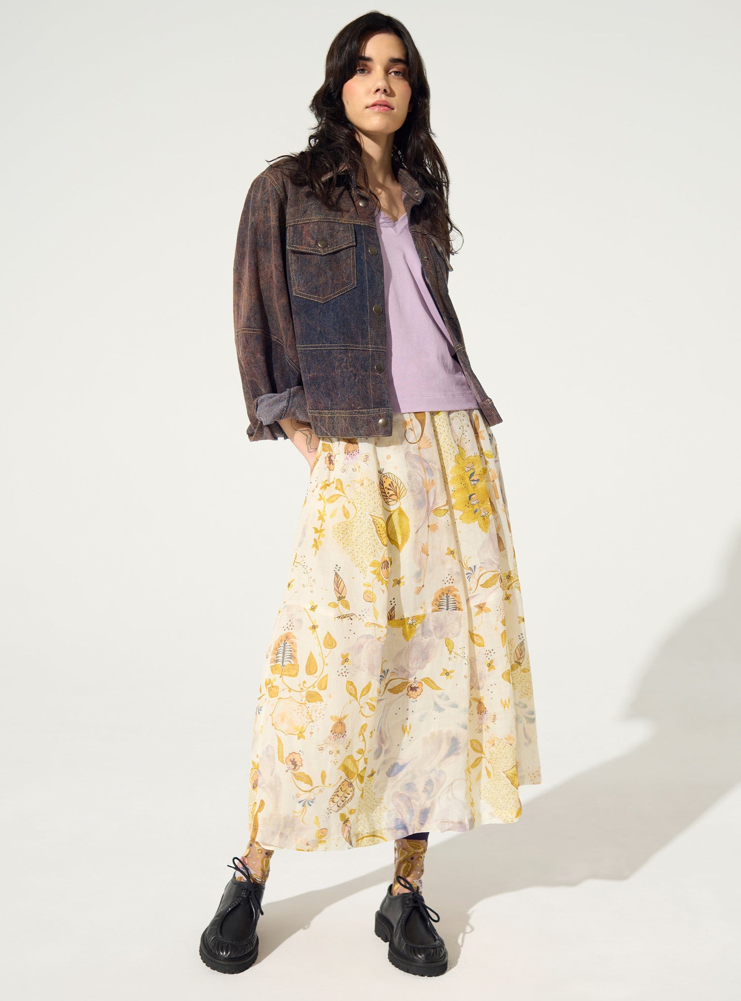 Full skirt with white print