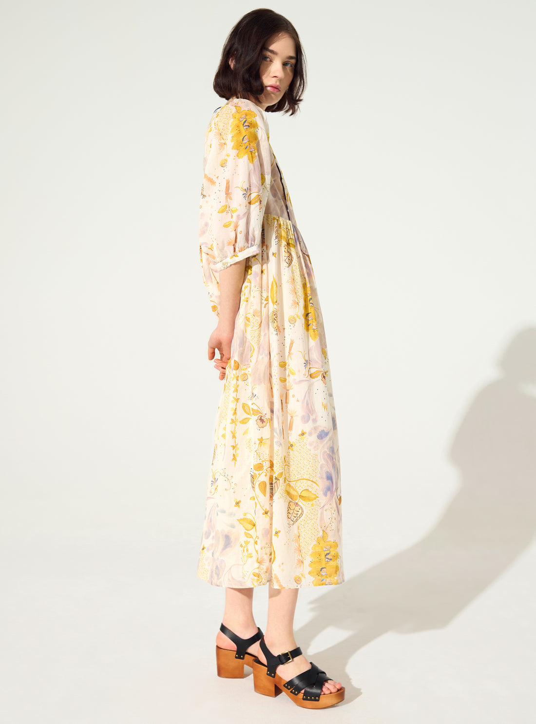 Loose printed white cotton dress