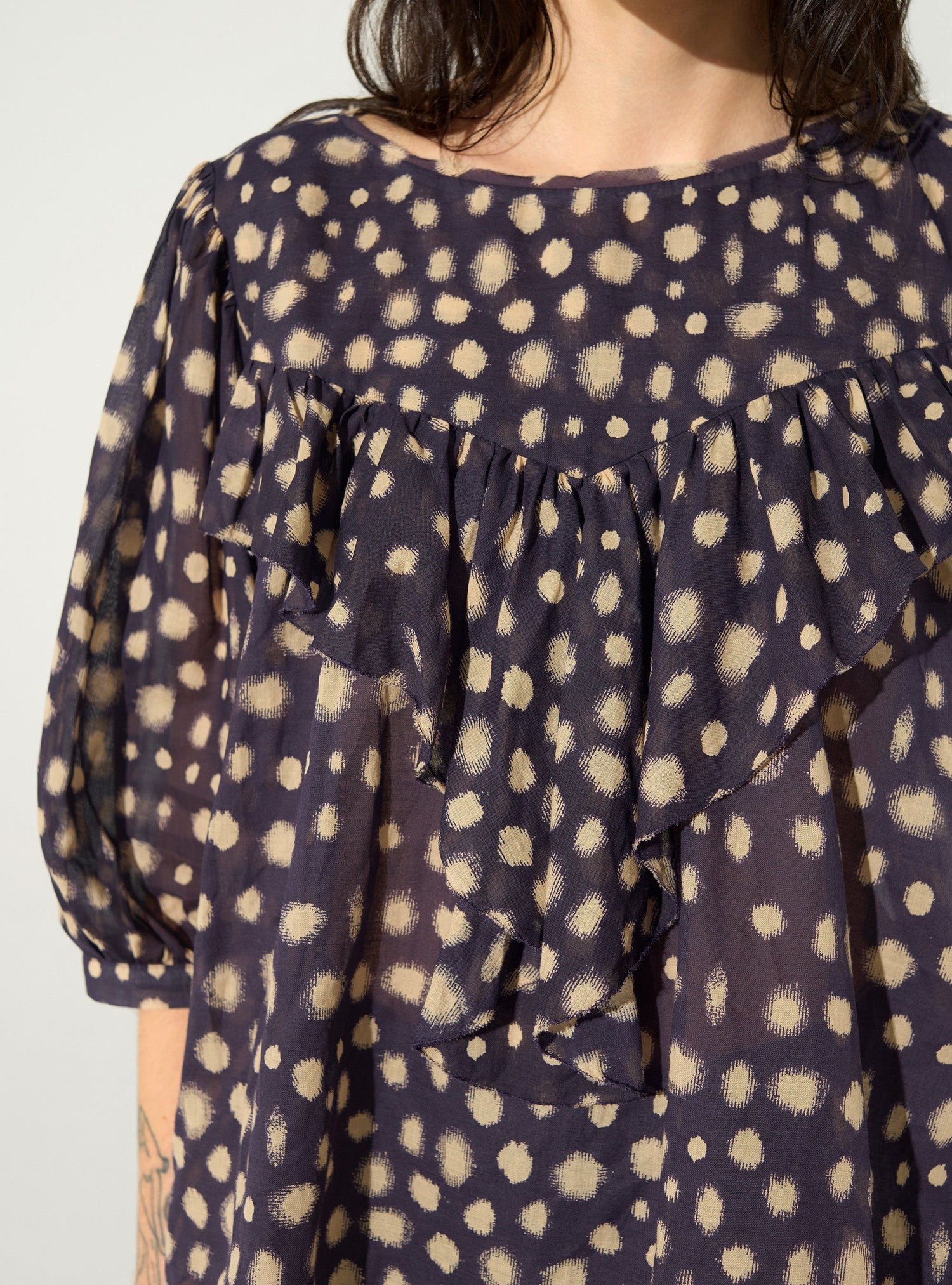 Oversized blouse with purple cotton house print